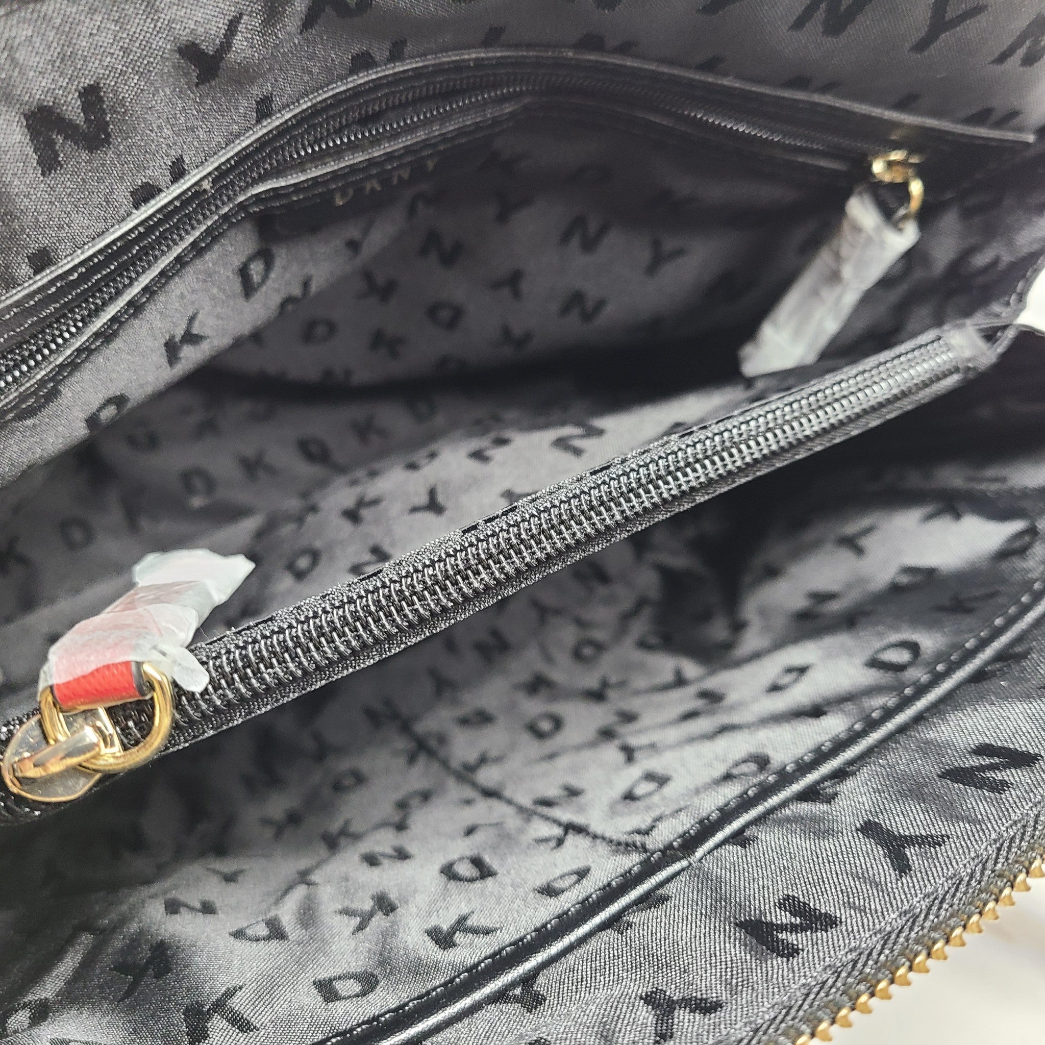 DKNY Bryant Park Medium Dome Satchel Crossbody Bag Faux Leather Black Red