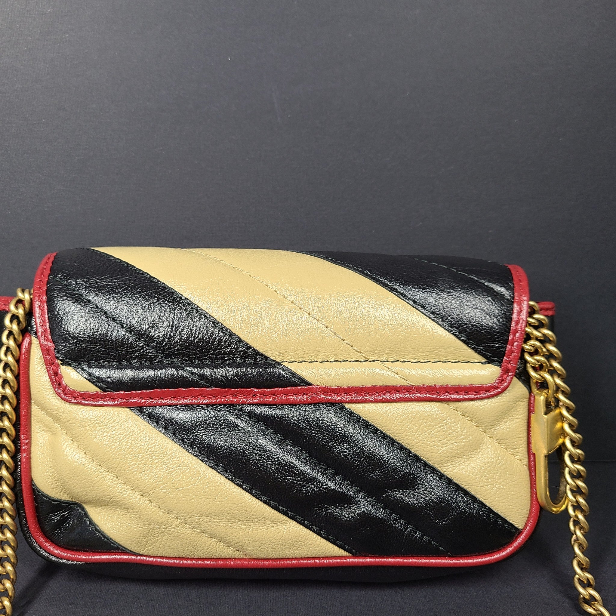 Gucci GG Marmont Bag Super Mini Flap Torchon Matelasse Diagonal Striped 574969