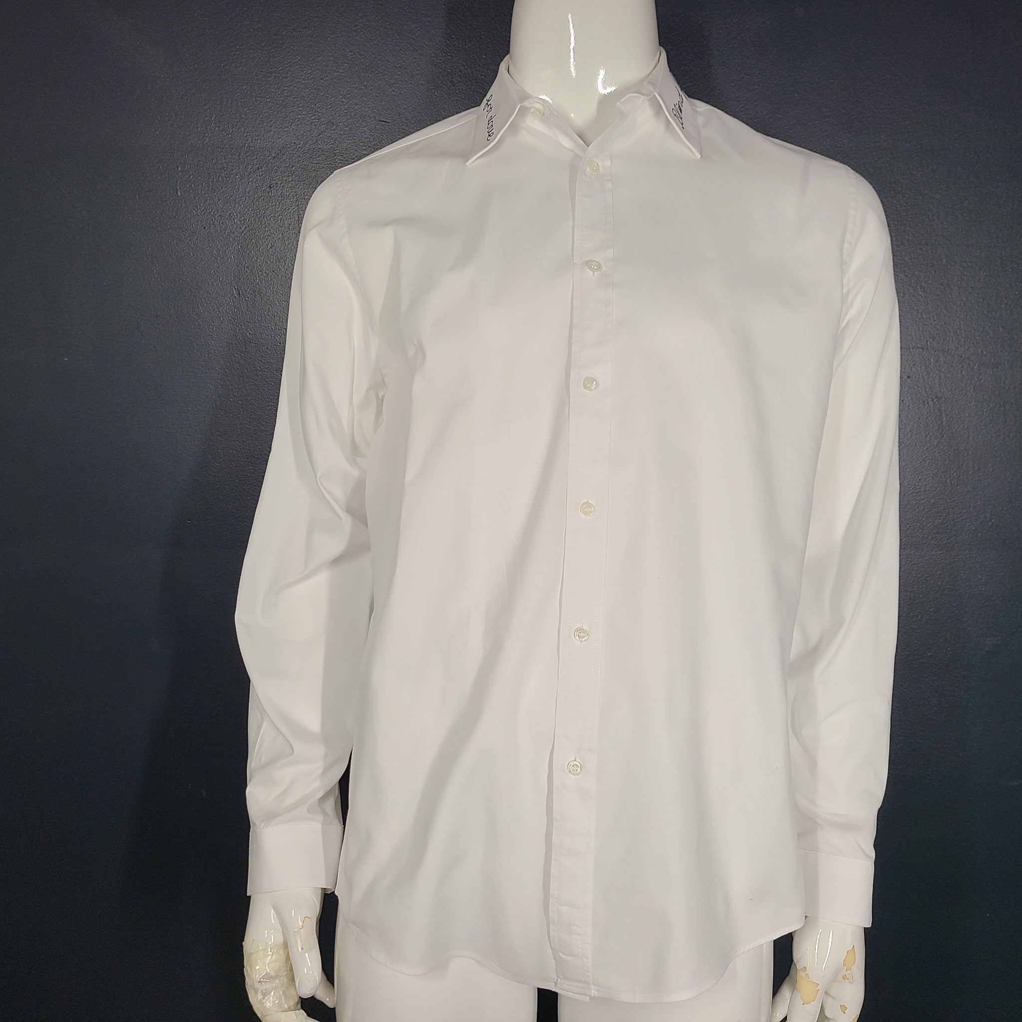 GUCCI Blind For Love Oxford Dress Shirt Embroidered Collar White US16.5 | IT42