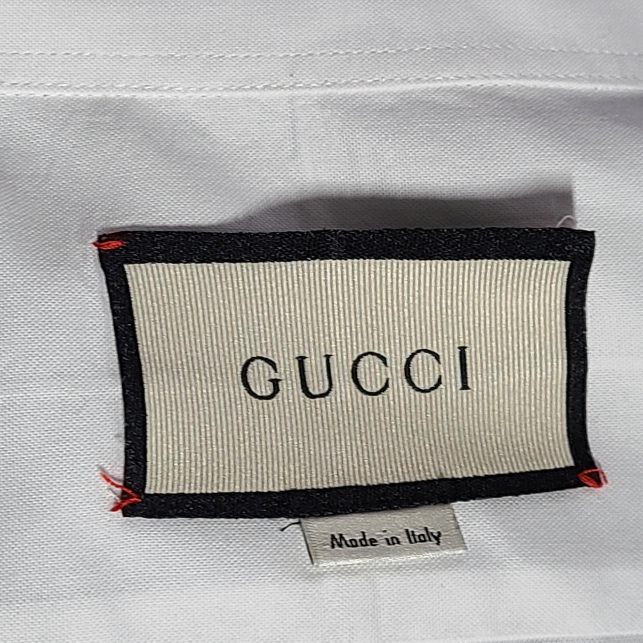 GUCCI Blind For Love Oxford Dress Shirt Embroidered Collar White US16.5 | IT42