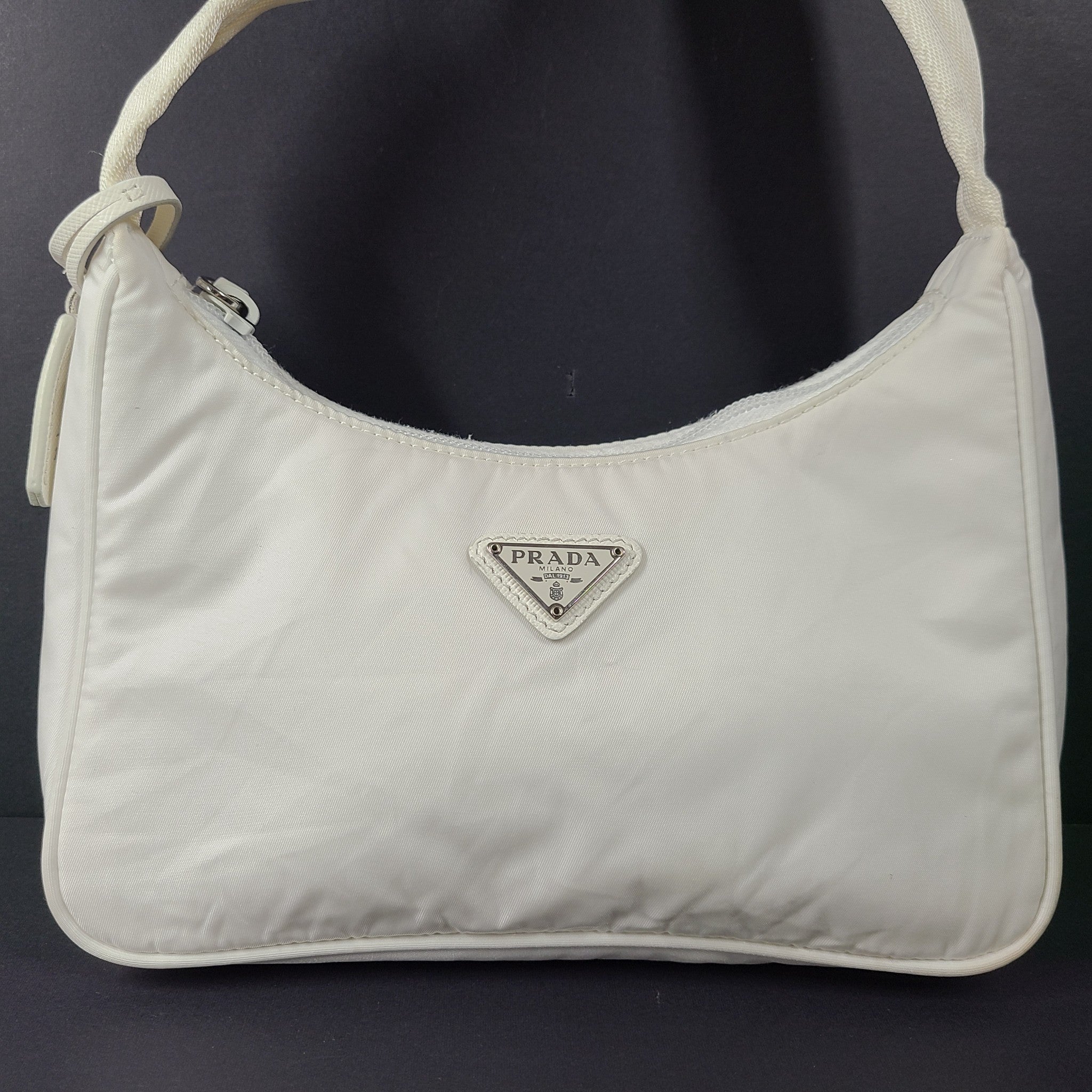 Prada Re-Edition 2000 Re-Nylon Mini Bag Shoulder Strap Top Zip Logo White
