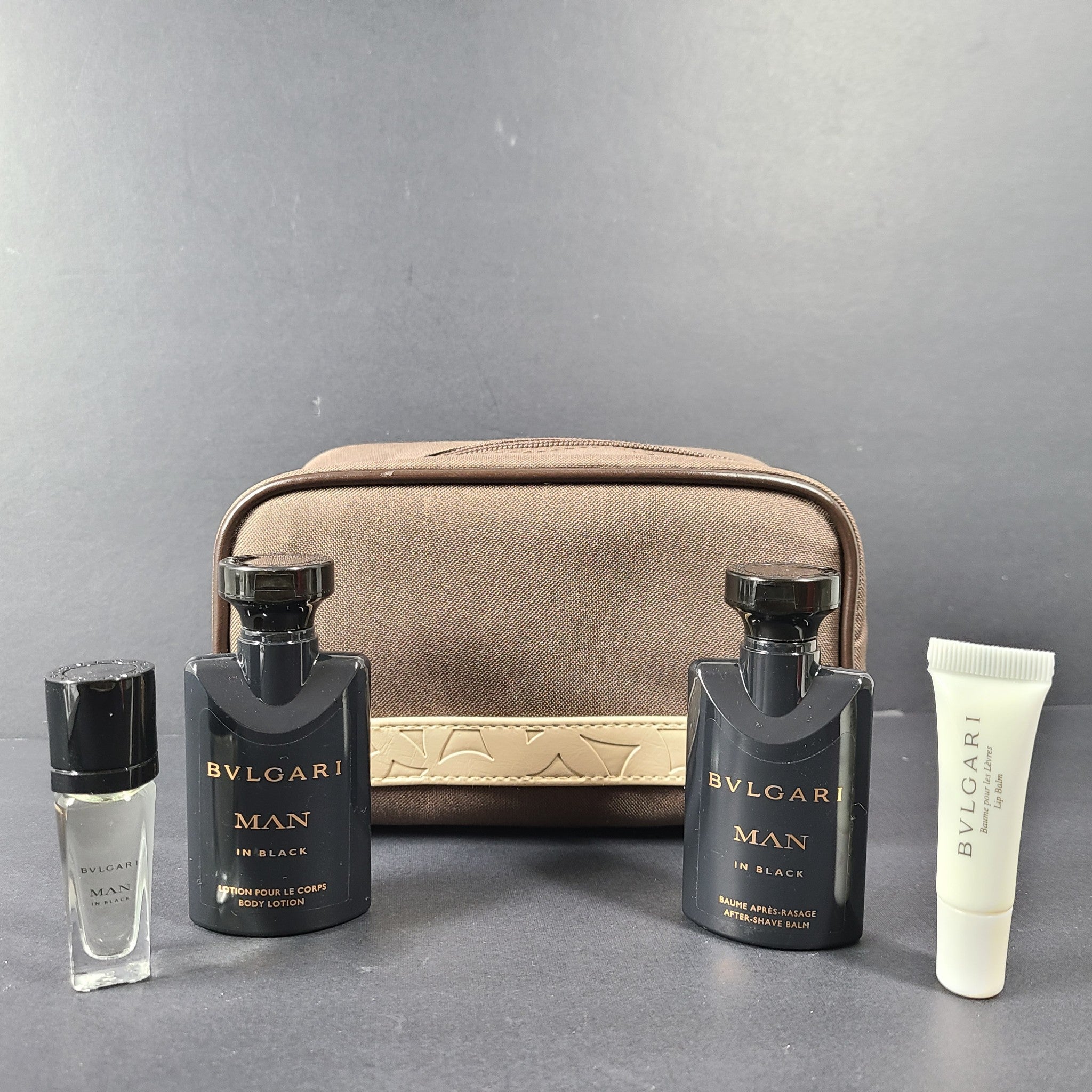 Bvlgari Parfums Emirates Airlines Business Class Amenity Kit Makeup Pouch Brown