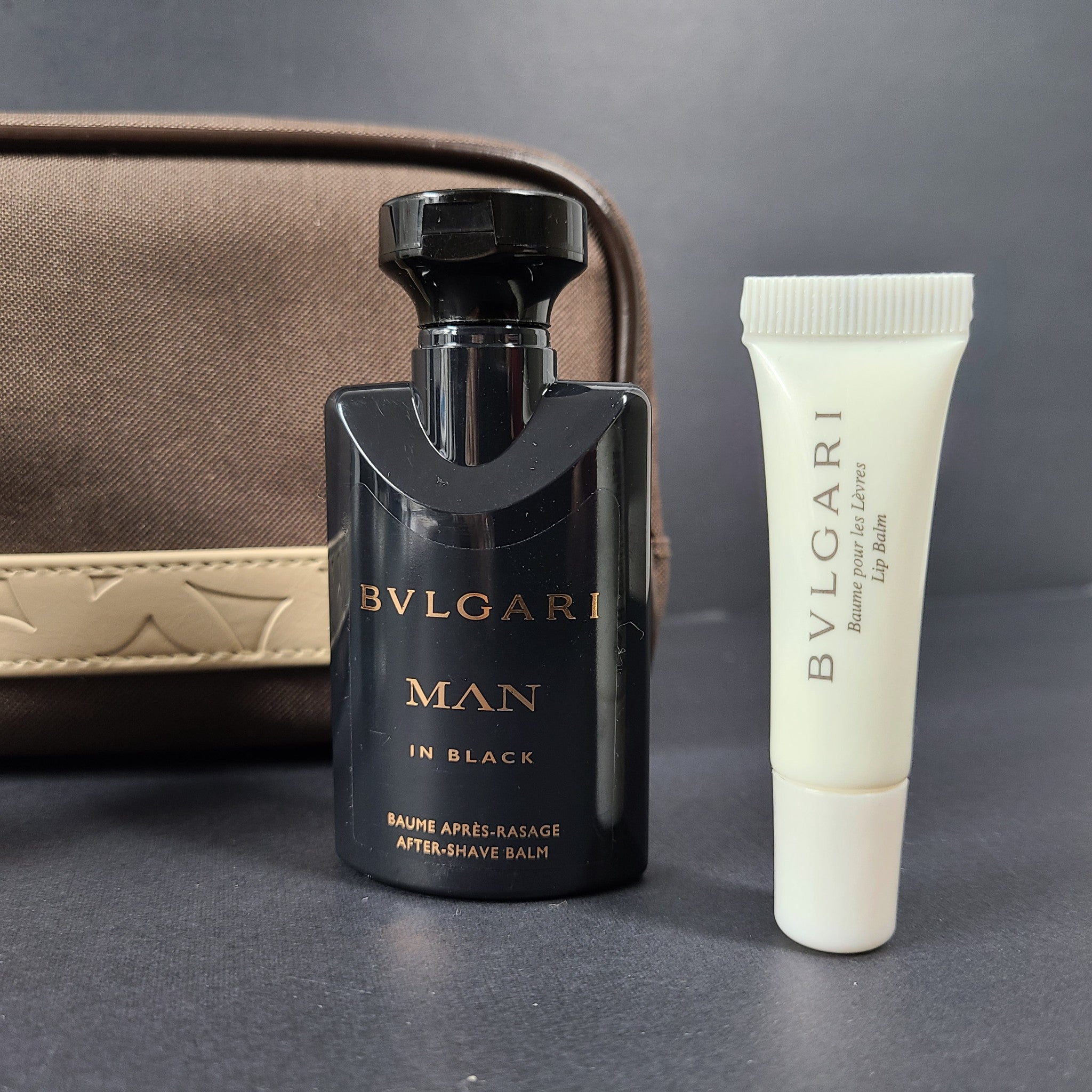 Bvlgari Parfums Emirates Airlines Business Class Amenity Kit Makeup Pouch Brown
