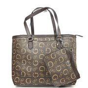 GUESS Medford Logo Tote Bag + Pouch Monogram Print Shoulder Strap Brown HH902925