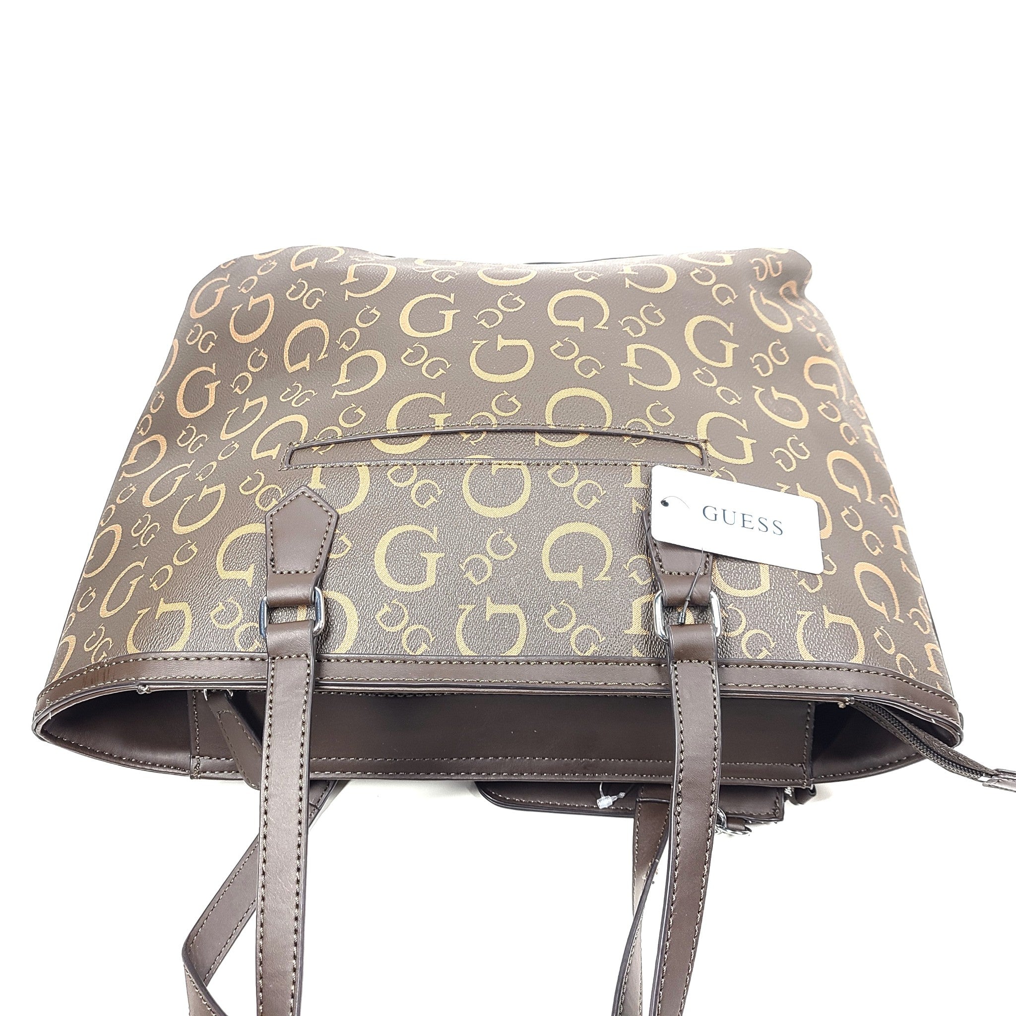 GUESS Medford Logo Tote Bag + Pouch Monogram Print Shoulder Strap Brown HH902925