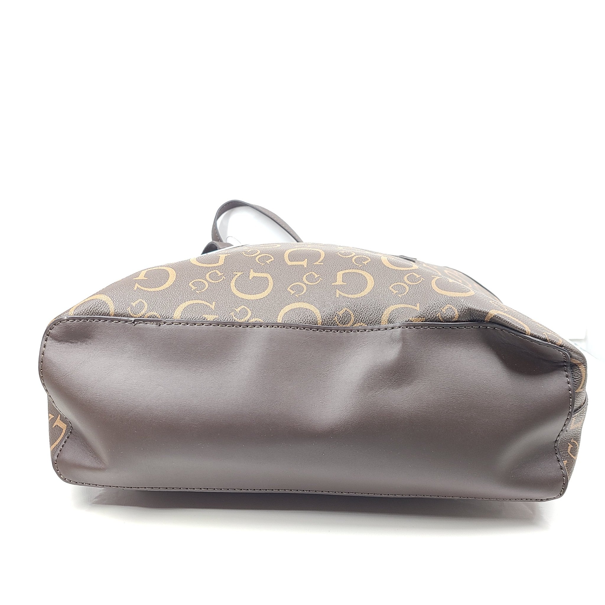 GUESS Medford Logo Tote Bag + Pouch Monogram Print Shoulder Strap Brown HH902925