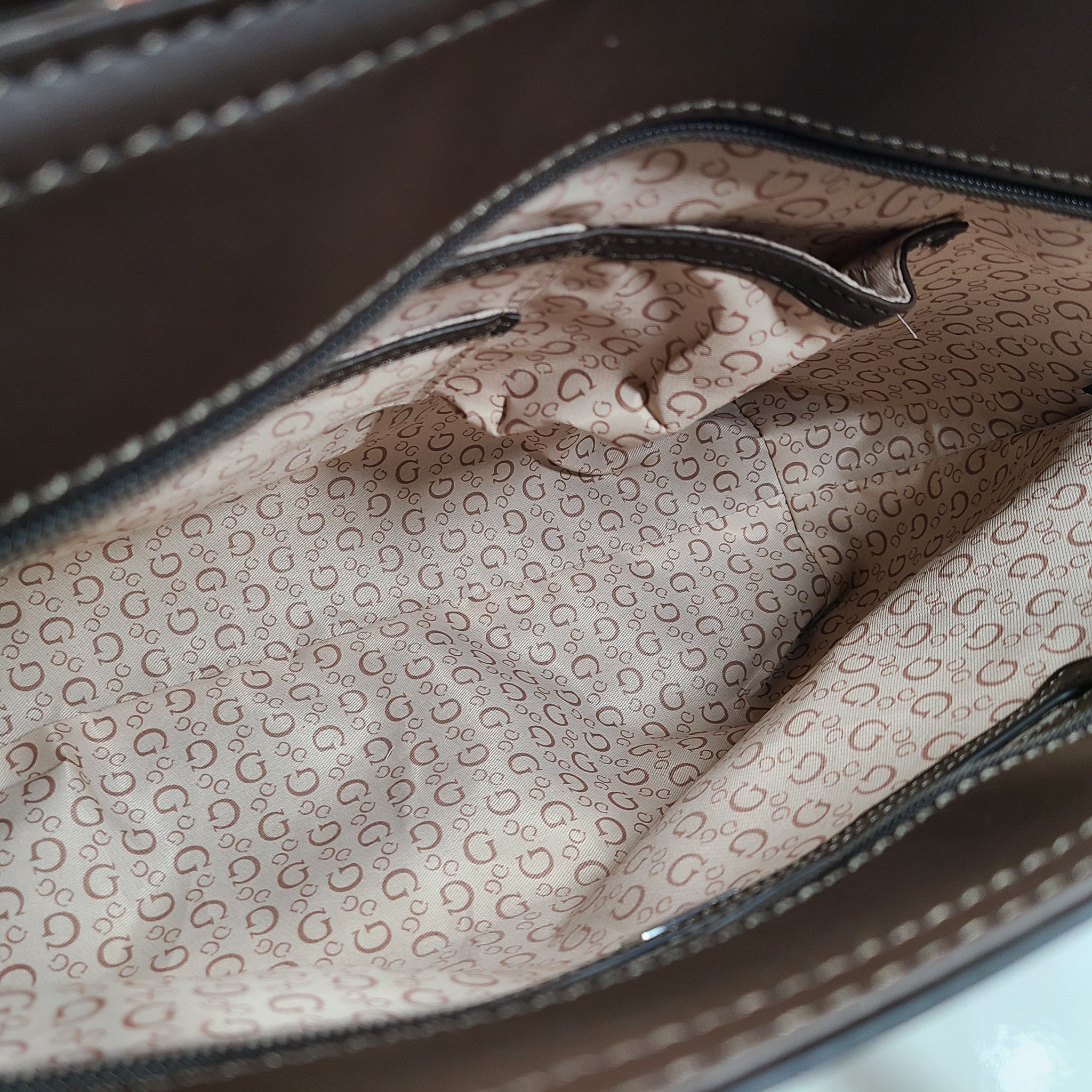 GUESS Medford Logo Tote Bag + Pouch Monogram Print Shoulder Strap Brown HH902925