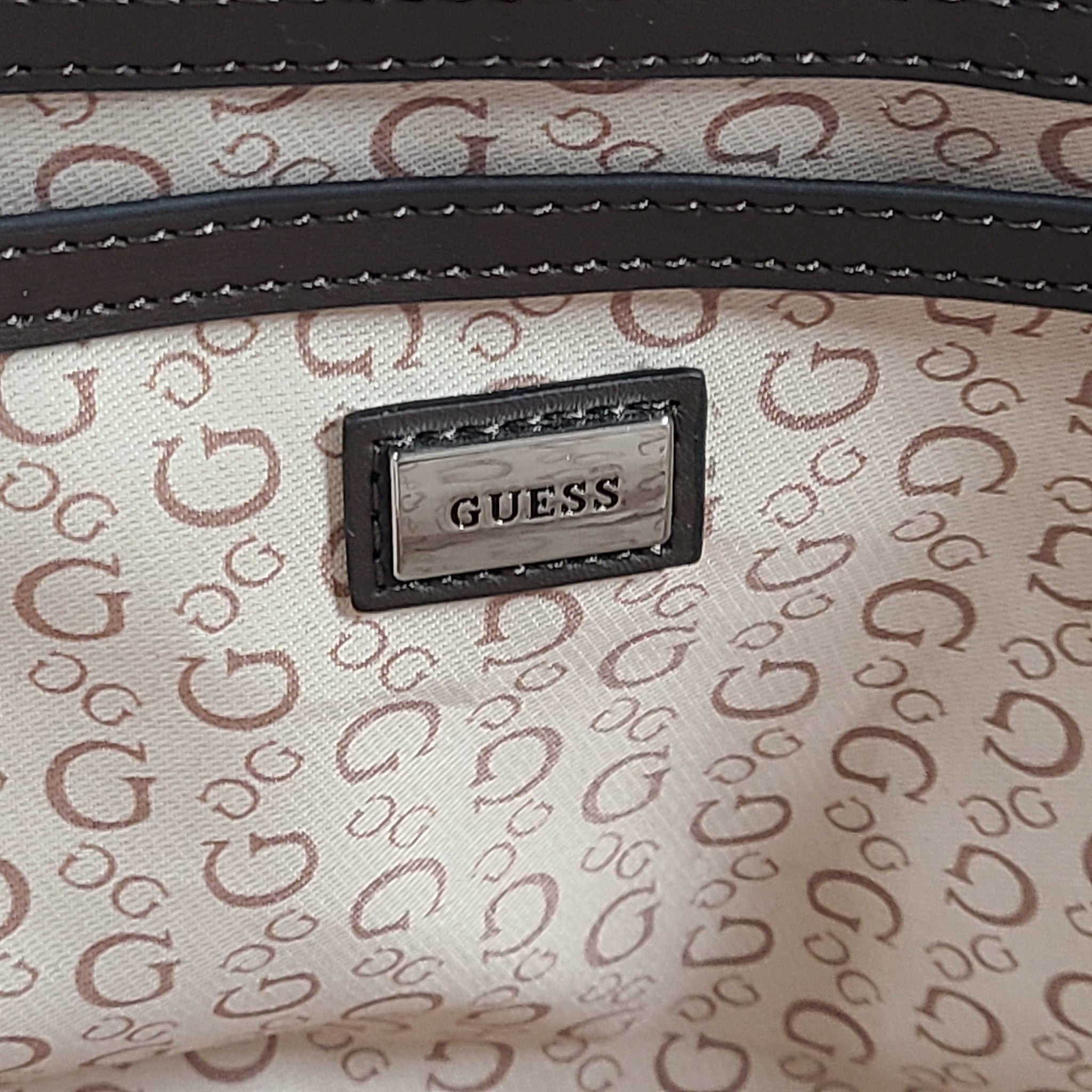 GUESS Medford Logo Tote Bag + Pouch Monogram Print Shoulder Strap Brown HH902925