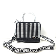 Karl Lagerfeld Paris Maybelle Contrast Stripe Top Handle Satchel Bag Black