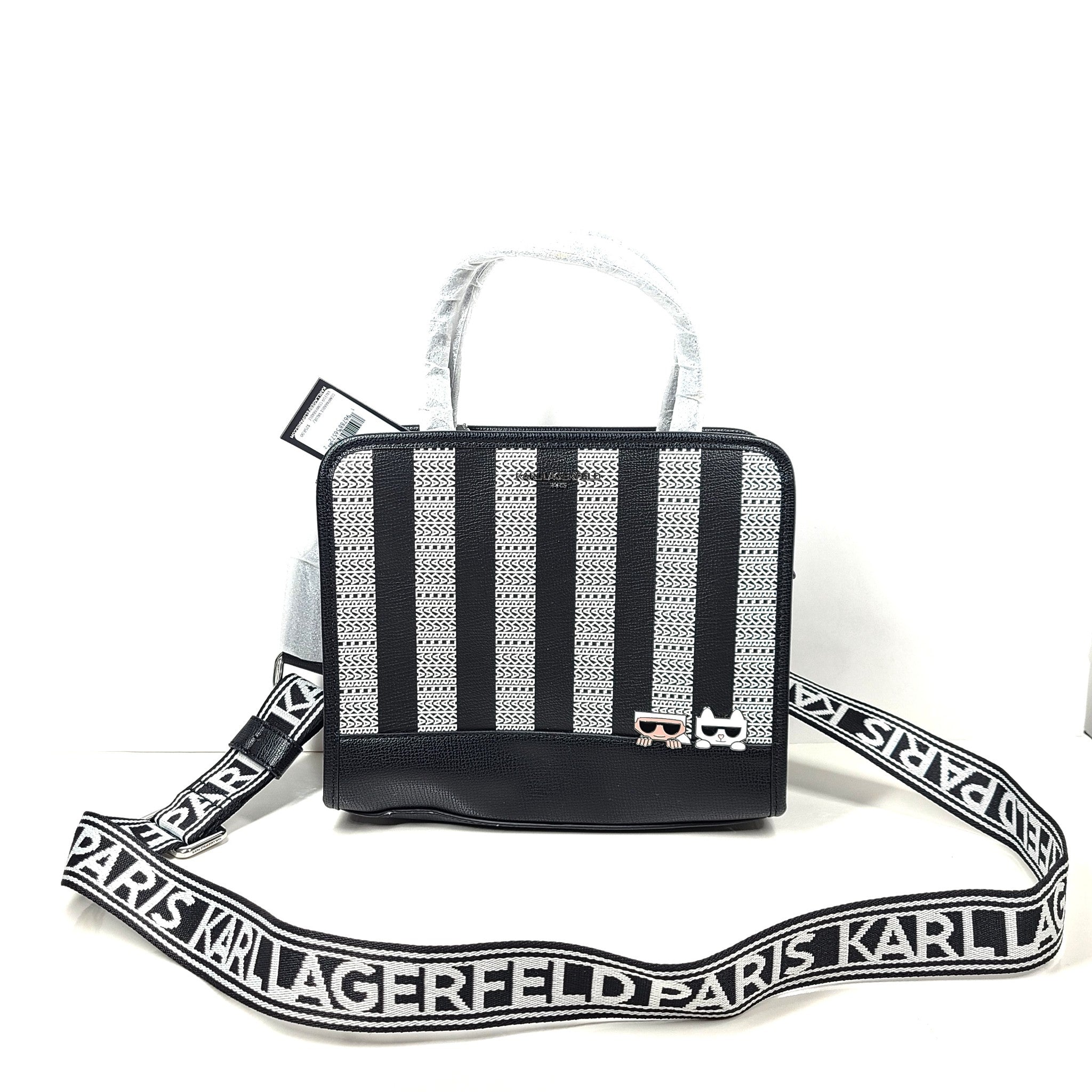 Karl Lagerfeld Paris Maybelle Contrast Stripe Top Handle Satchel Bag Black
