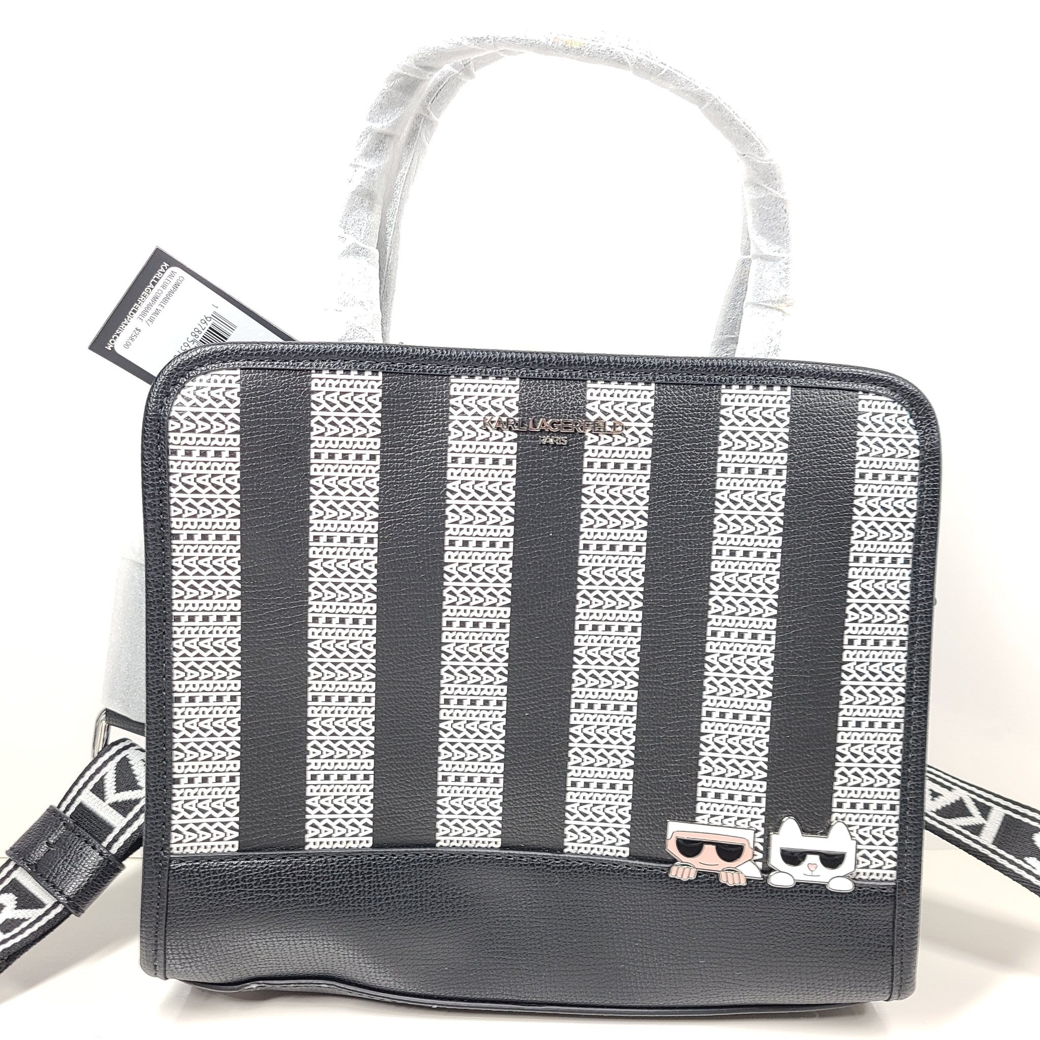 Karl Lagerfeld Paris Maybelle Contrast Stripe Top Handle Satchel Bag Black