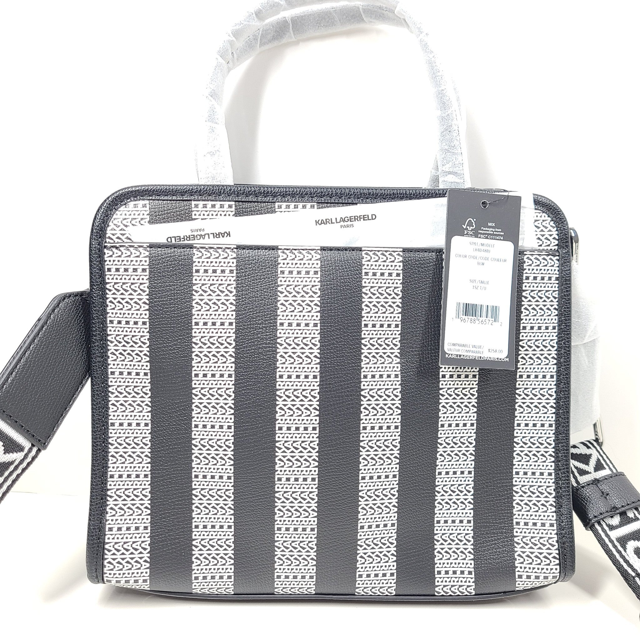 Karl Lagerfeld Paris Maybelle Contrast Stripe Top Handle Satchel Bag Black