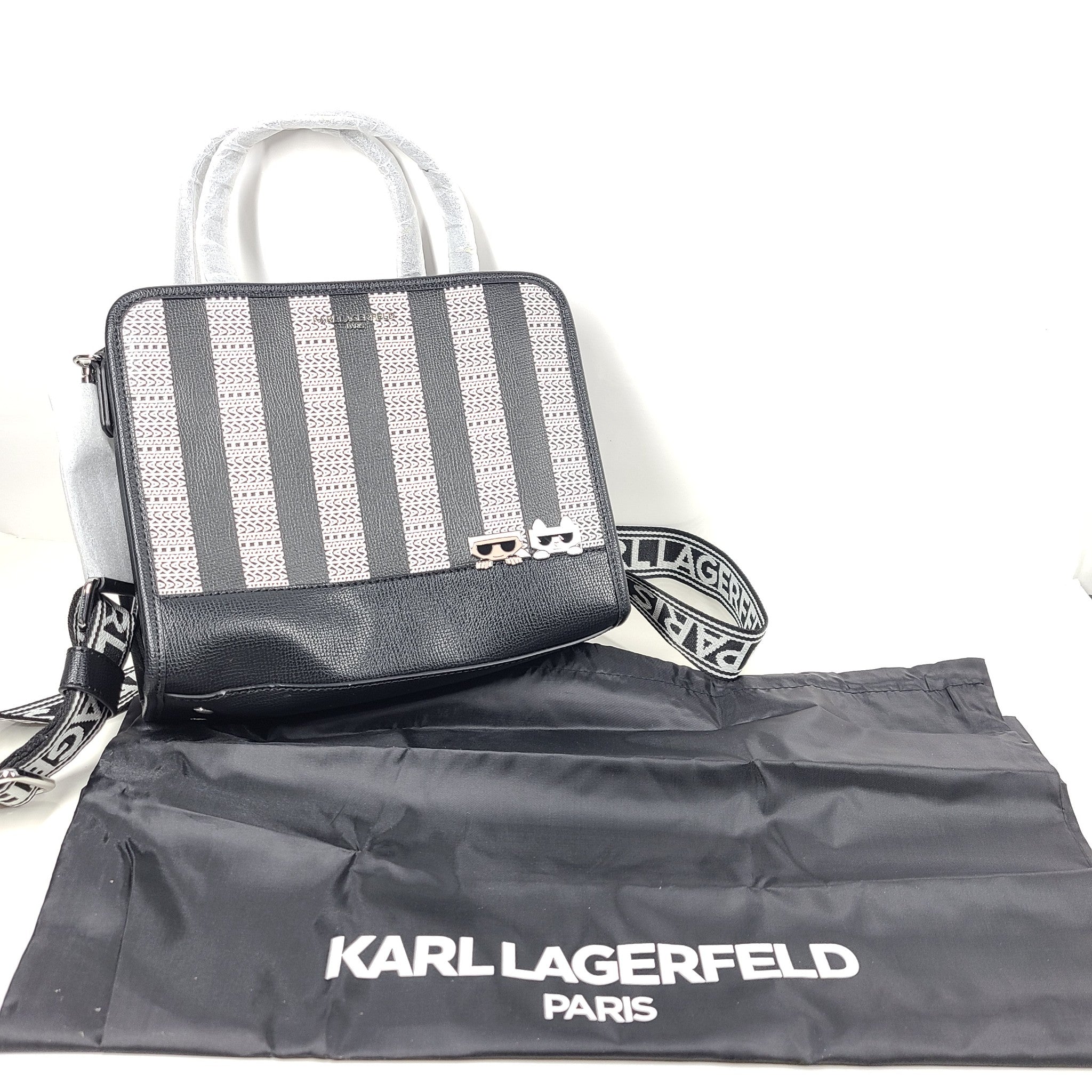 Karl Lagerfeld Paris Maybelle Contrast Stripe Top Handle Satchel Bag Black