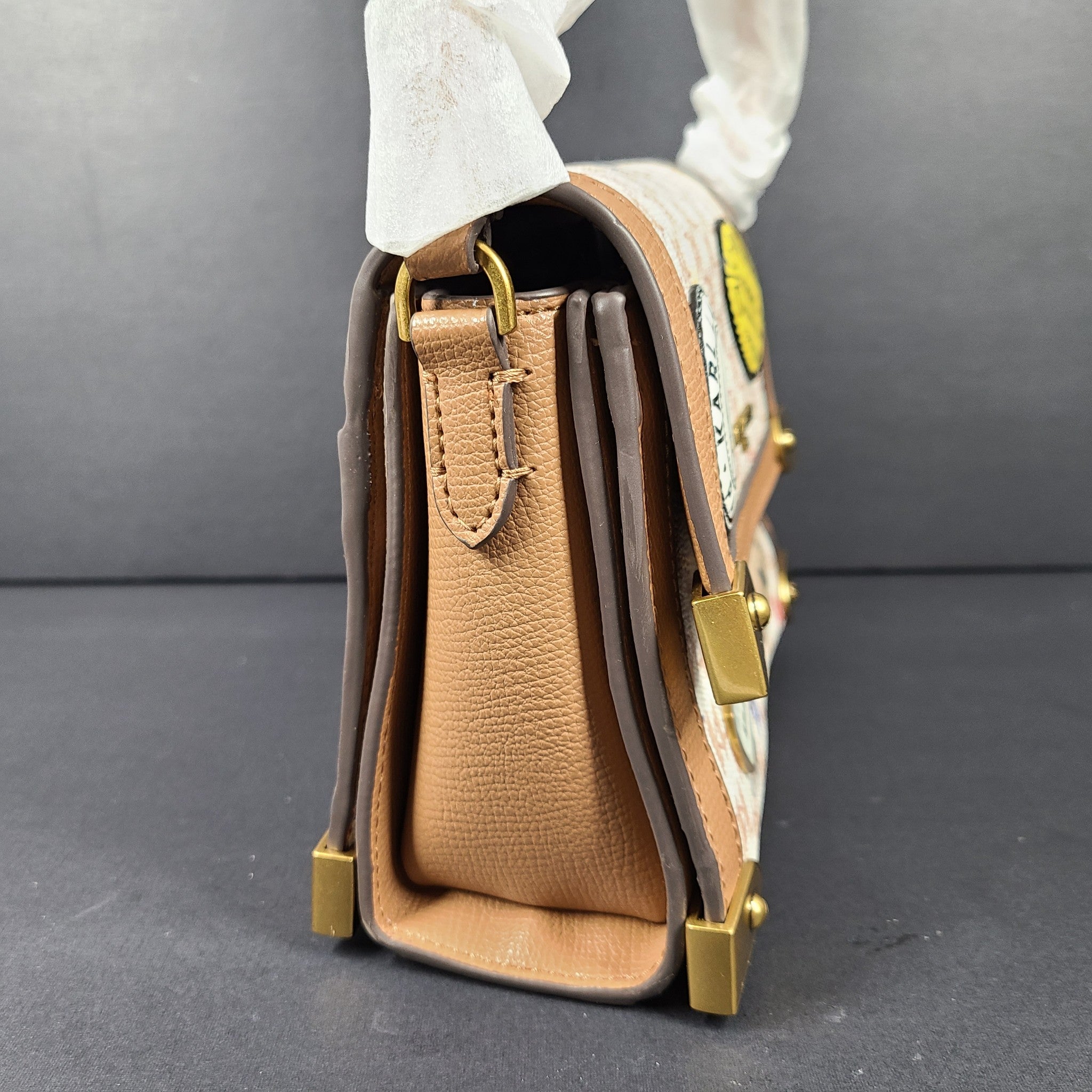 Karl Lagerfeld Marselle Crossbody Bag Paris Patches Embellished Cognac
