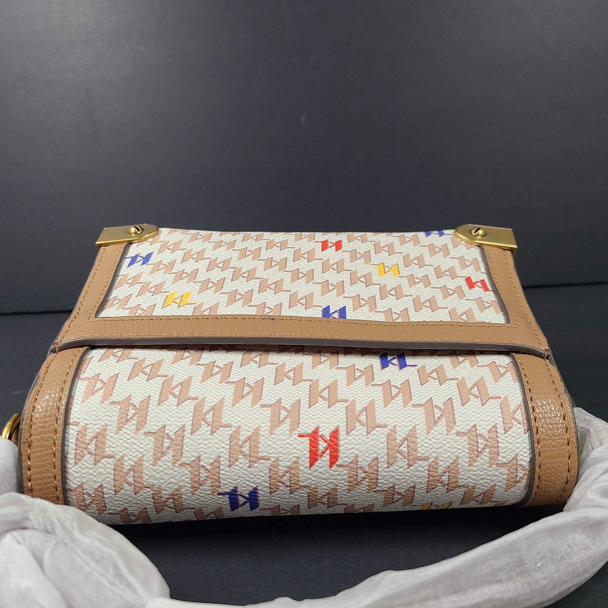 Karl Lagerfeld Marselle Crossbody Bag Paris Patches Embellished Cognac