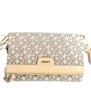 DKNY Nyra Trifold Crossbody Bag Faux Leather Monogram Beige Brown