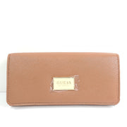 Guess Women's Abree Medium Clutch Wallet Foldable Snap Closure Cognac Saffiano