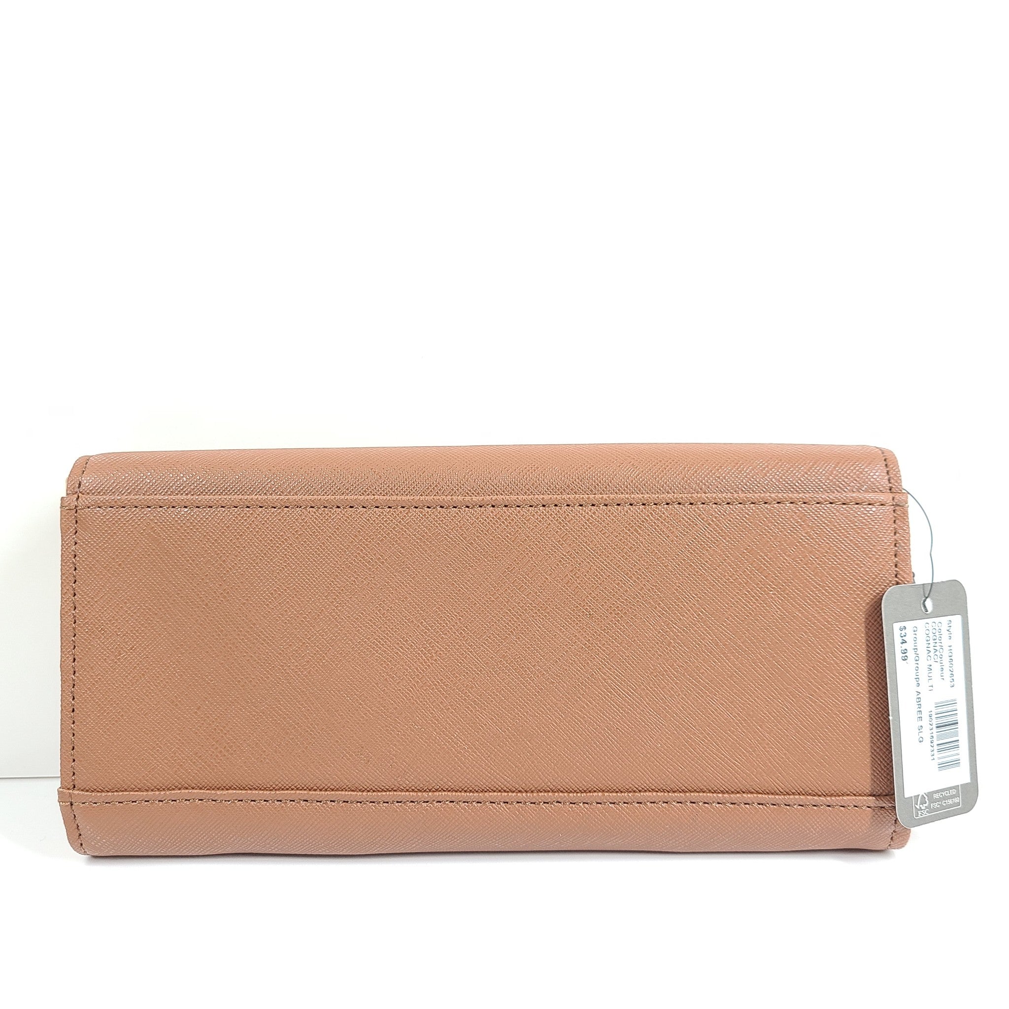 Guess Women's Abree Medium Clutch Wallet Foldable Snap Closure Cognac Saffiano