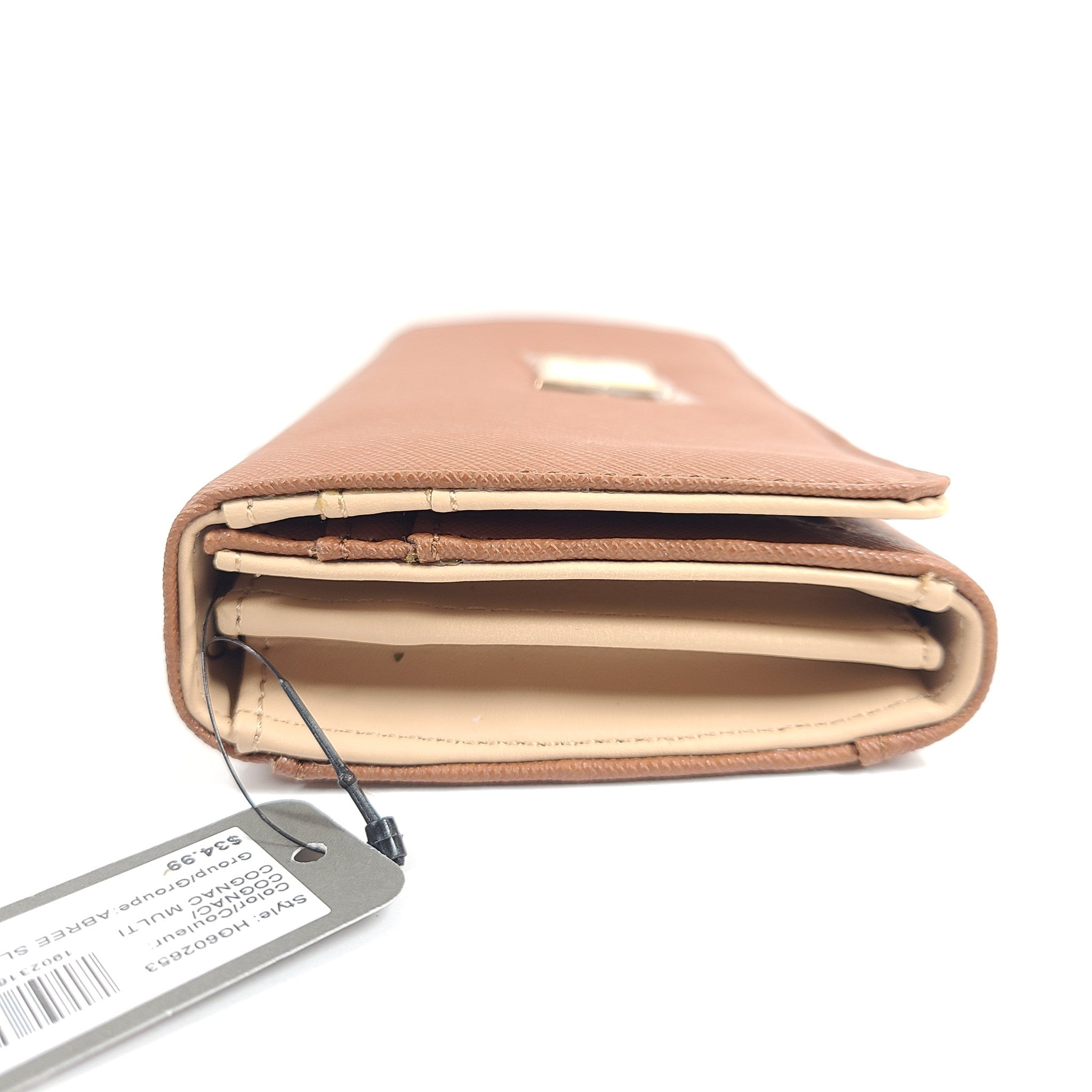 Guess Women's Abree Medium Clutch Wallet Foldable Snap Closure Cognac Saffiano