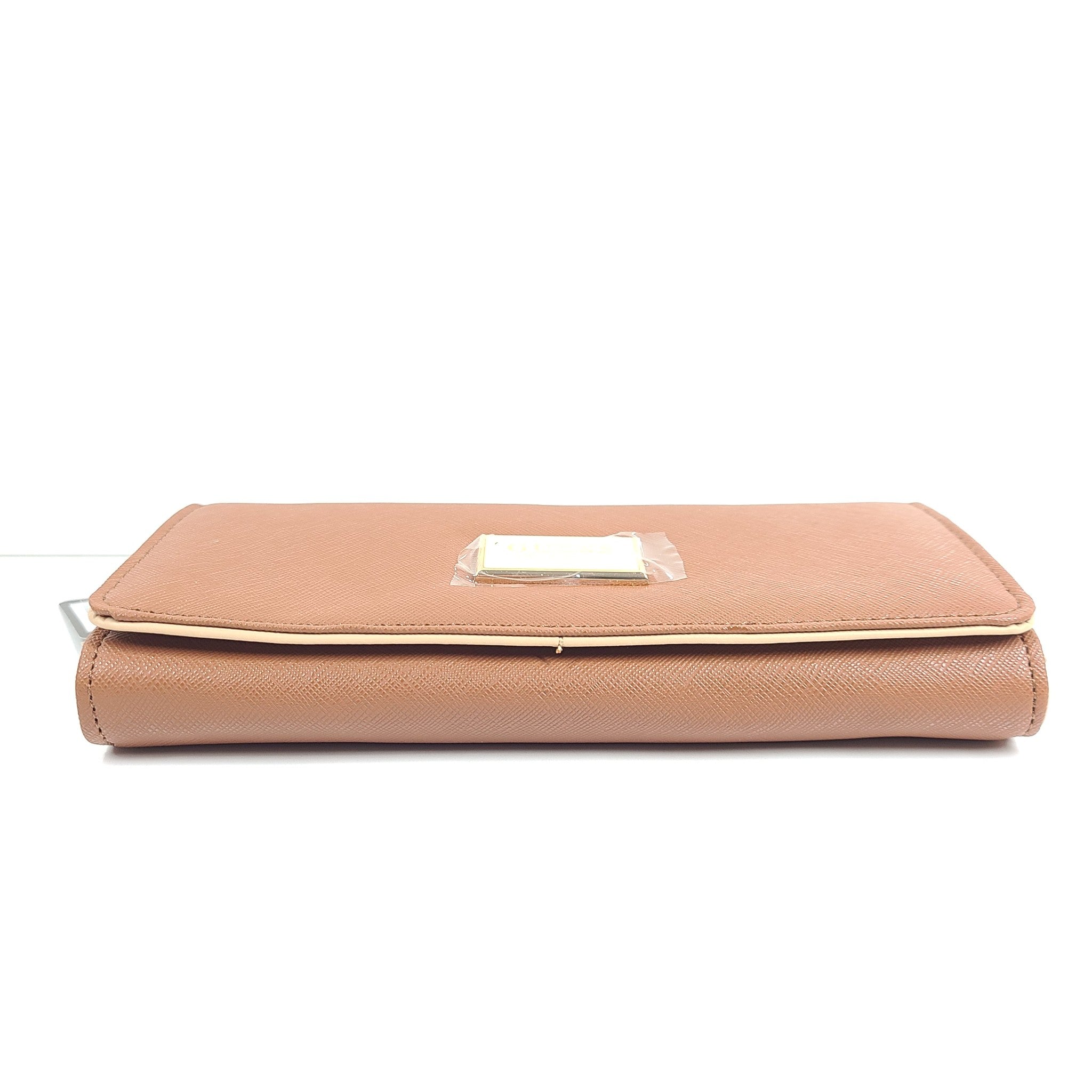 Guess Women's Abree Medium Clutch Wallet Foldable Snap Closure Cognac Saffiano