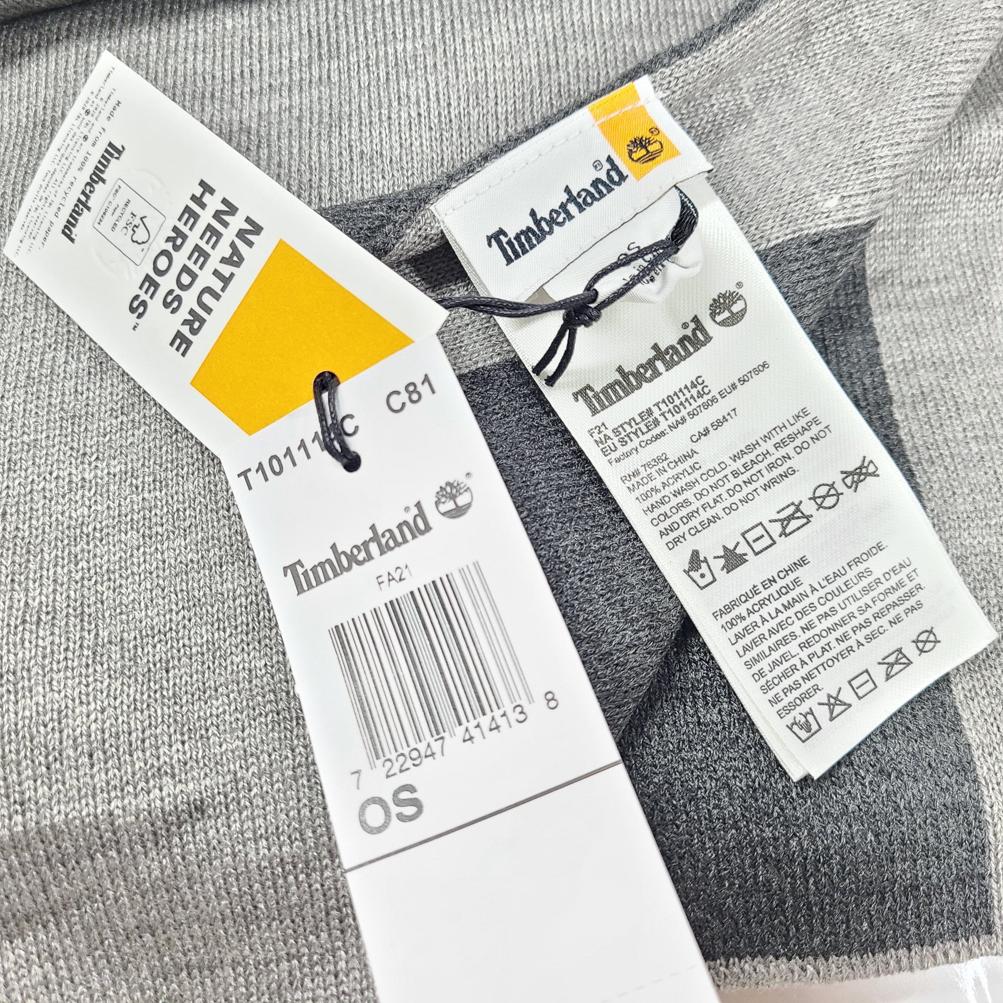 Timberland Men's Jacquard Beanie and Scarf Set Reversible Gray One Size