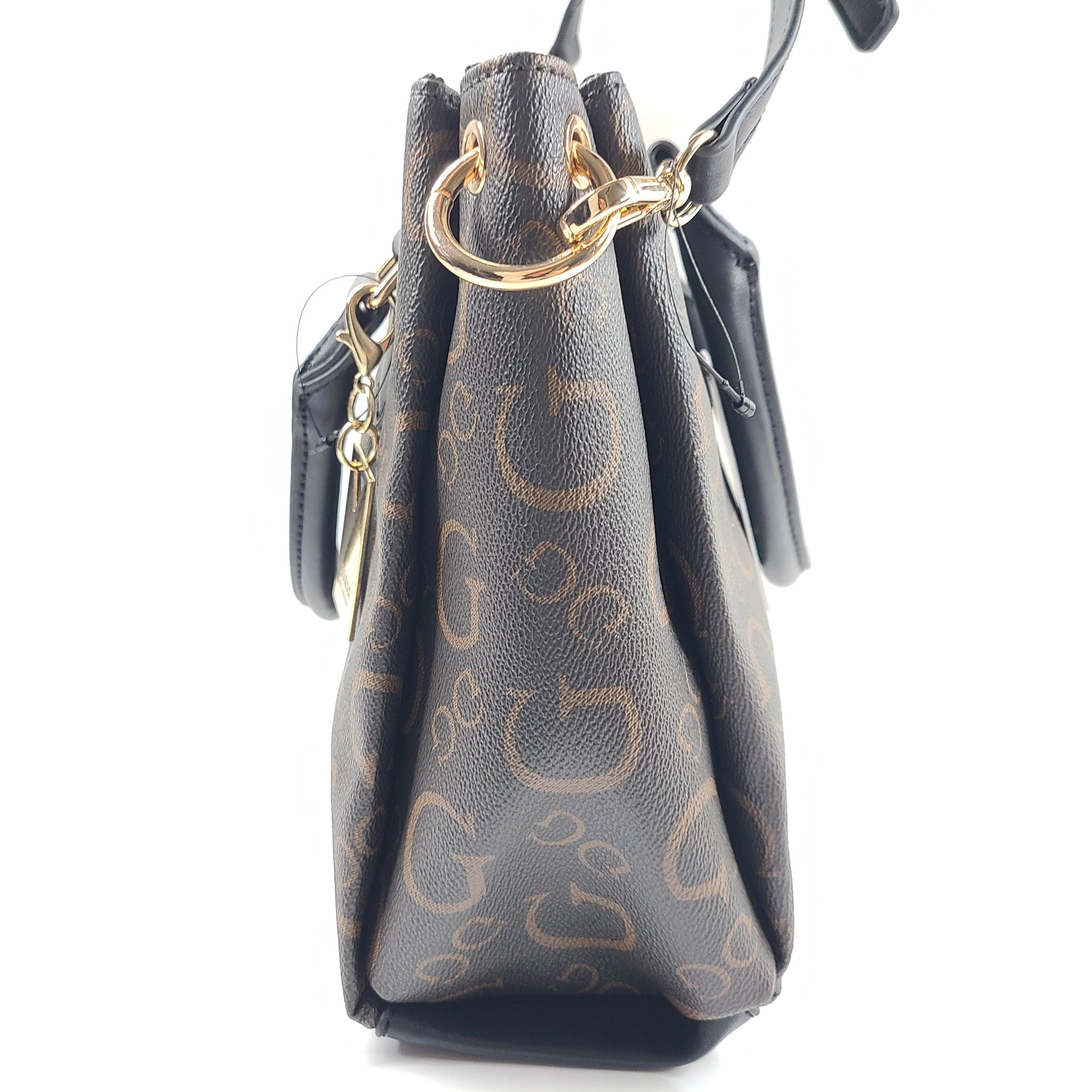 GUESS Evie Logo Satchel Bag Monogram Print Shoulder Strap SG863506 Brown