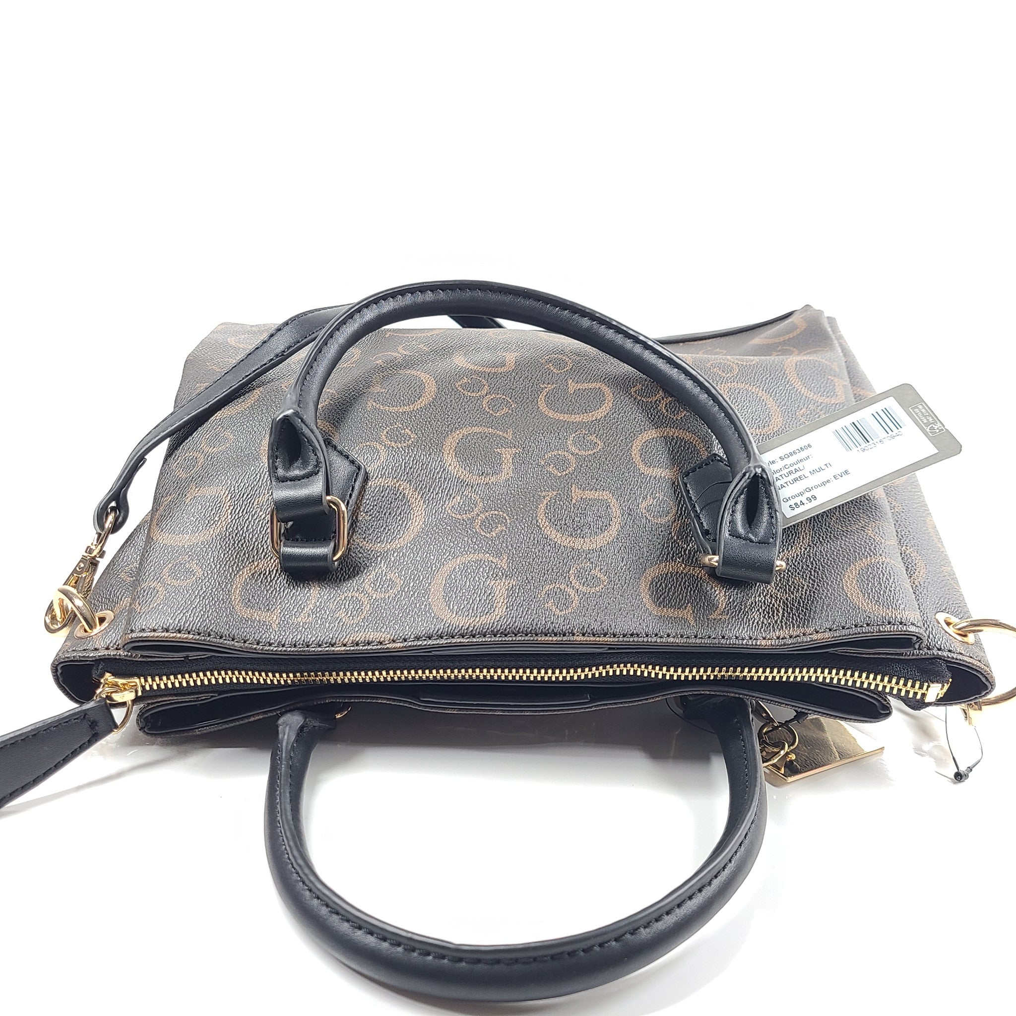 GUESS Evie Logo Satchel Bag Monogram Print Shoulder Strap SG863506 Brown