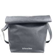La Vie En Rose Faux Leather Lunch Bag Crossbody Adjustable Strap Black