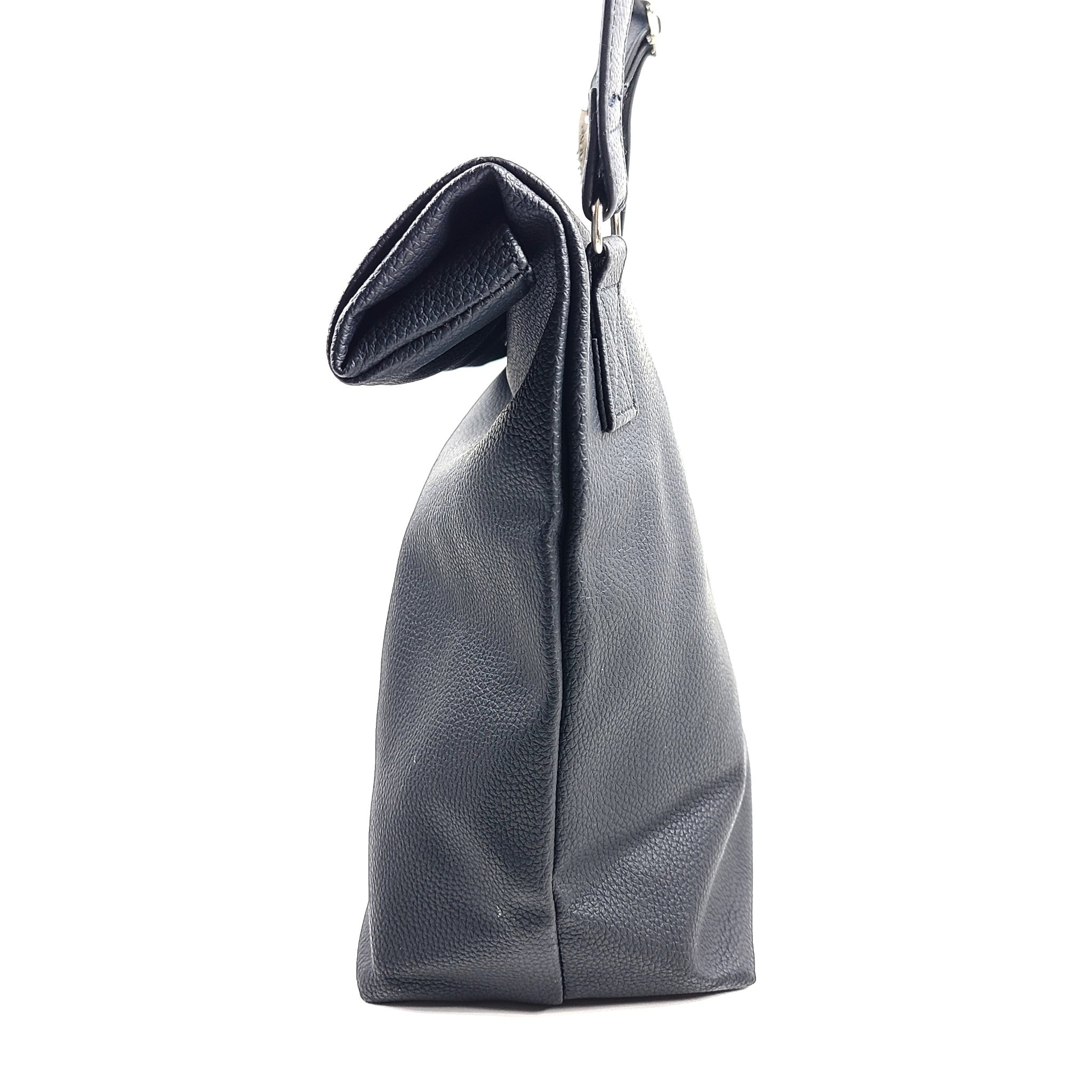 La Vie En Rose Faux Leather Lunch Bag Crossbody Adjustable Strap Black