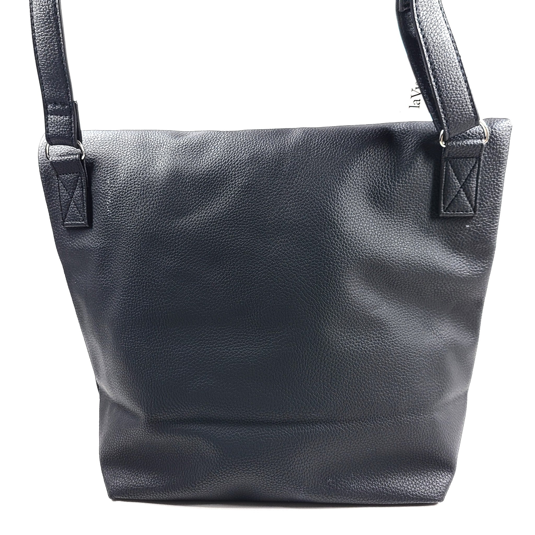 La Vie En Rose Faux Leather Lunch Bag Crossbody Adjustable Strap Black