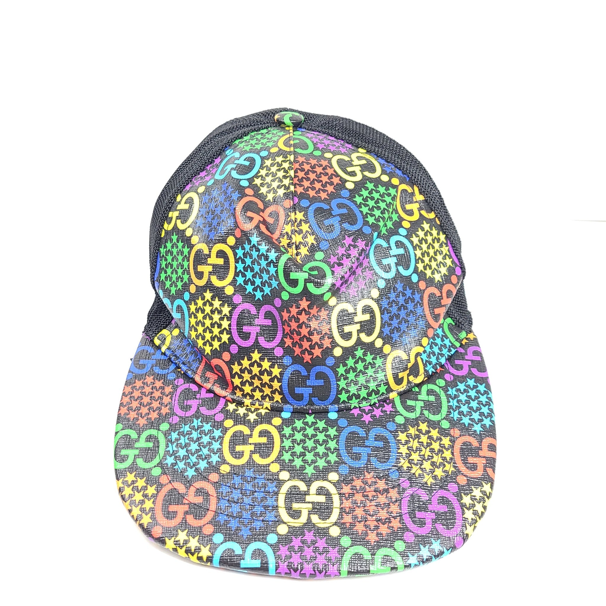 Gucci Psychedelic GG Rainbow Monogram Baseball Hat 601253 Black Multicolor Sz L