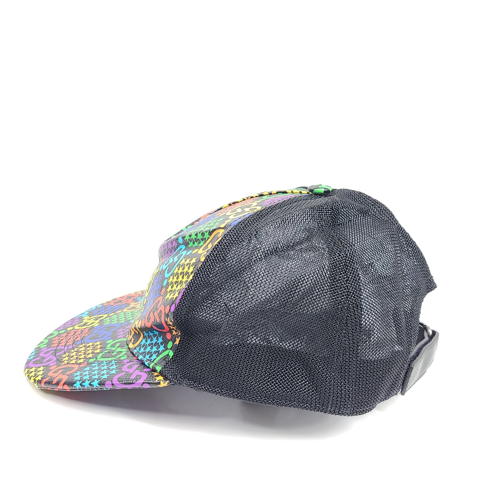 Gucci Psychedelic GG Rainbow Monogram Baseball Hat 601253 Black Multicolor Sz L