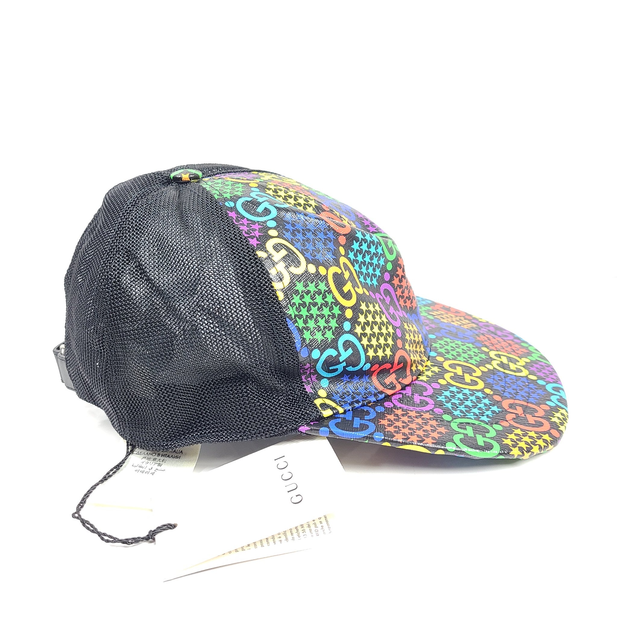 Gucci Psychedelic GG Rainbow Monogram Baseball Hat 601253 Black Multicolor Sz L