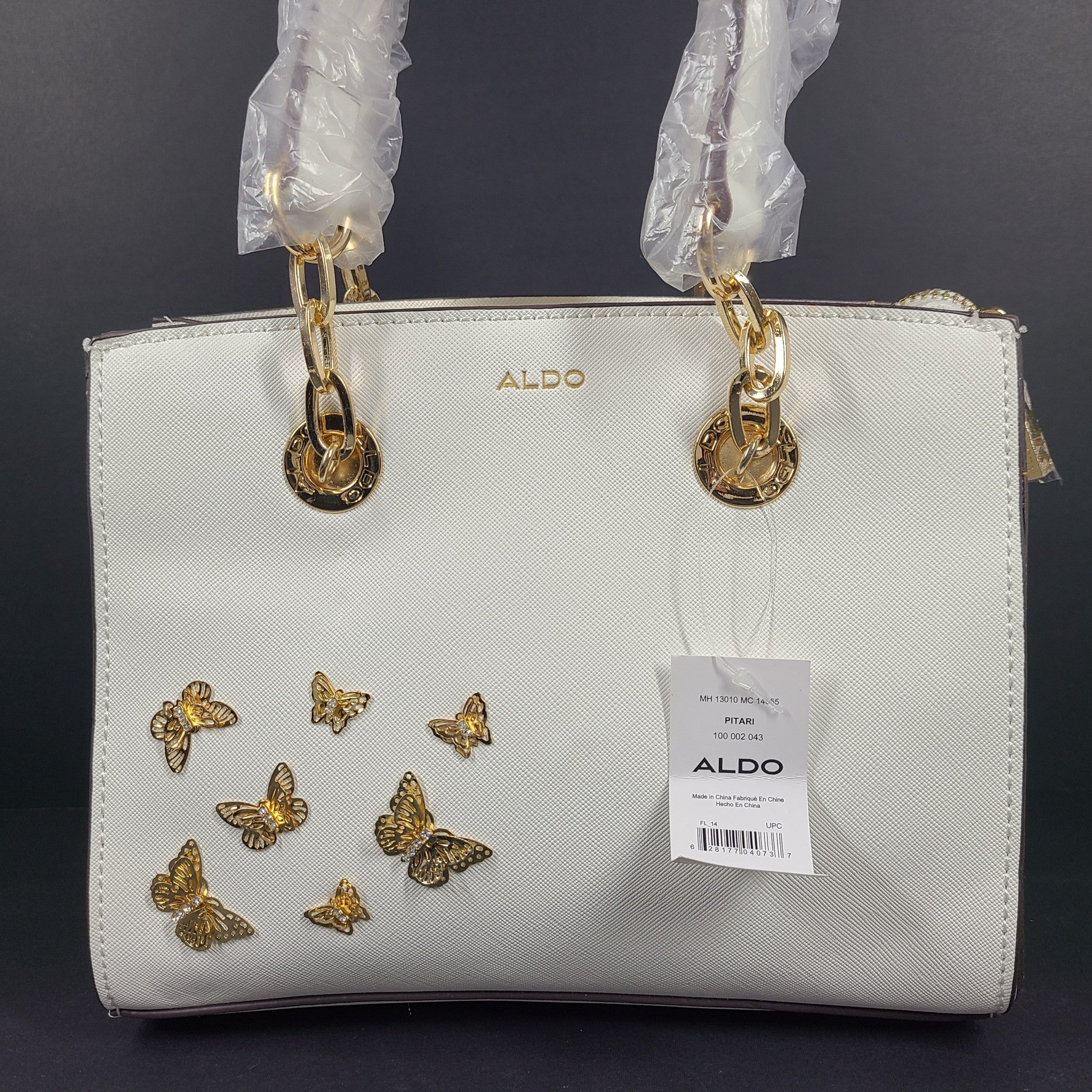 Aldo Women's Pitari Tote Bag Crossbody Strap Butterfly Embellishment White READ
