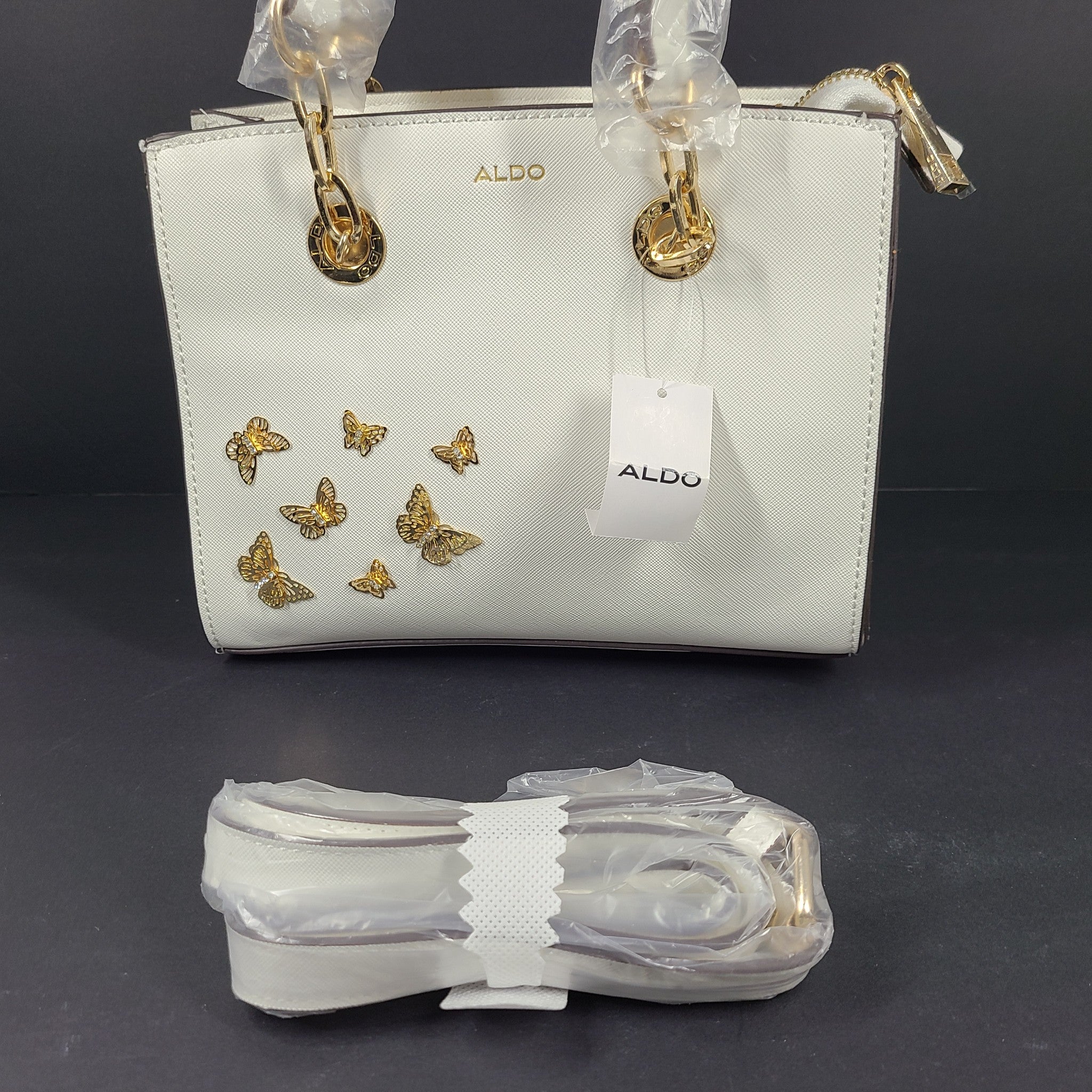 Aldo Women's Pitari Tote Bag Crossbody Strap Butterfly Embellishment White READ