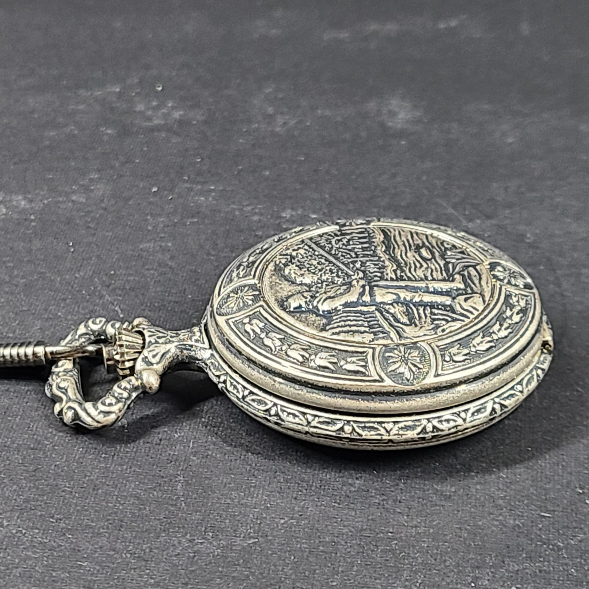 Dakota Pocket Watch Fisherman Cover Made in Japan - Silver Tone