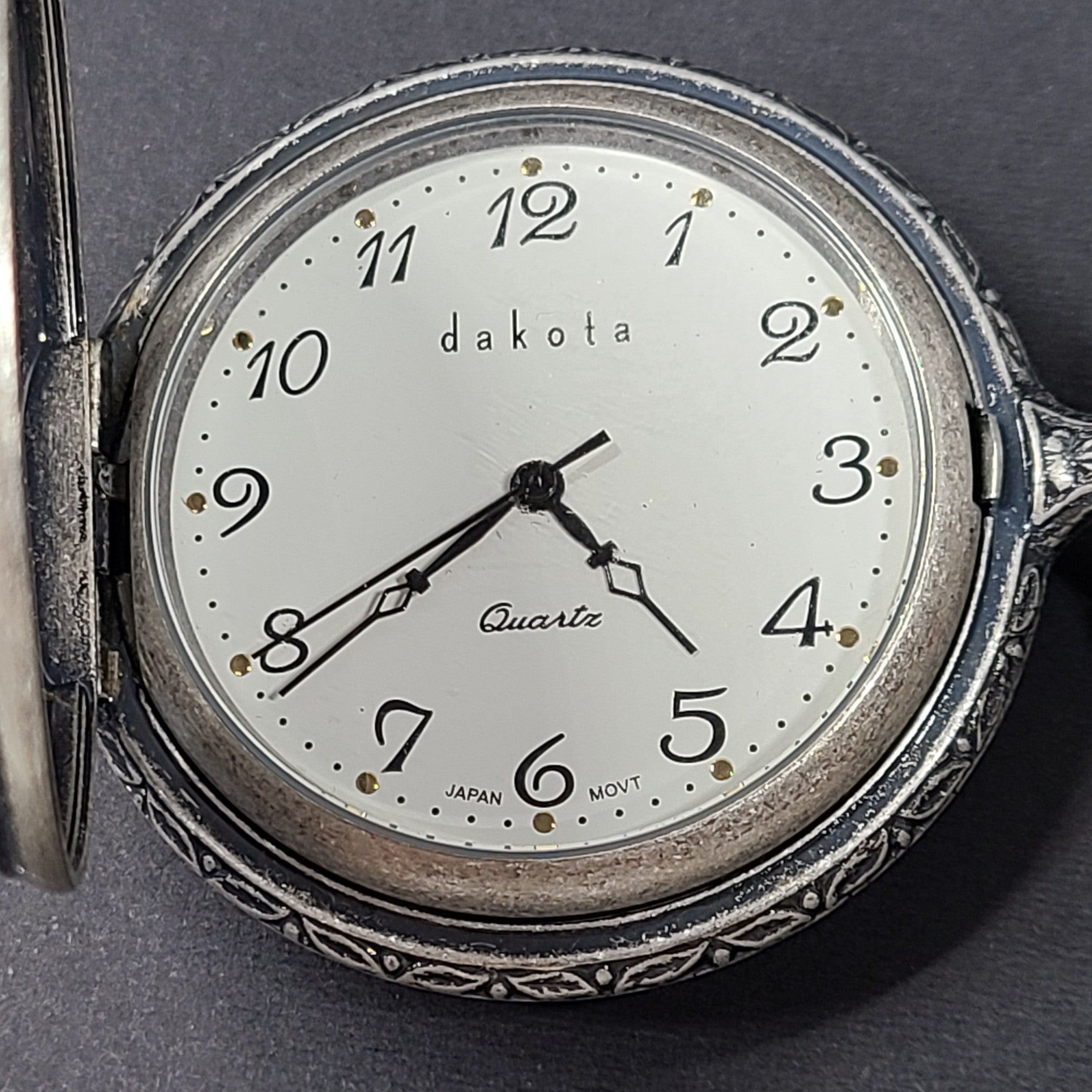 Dakota Pocket Watch Fisherman Cover Made in Japan - Silver Tone