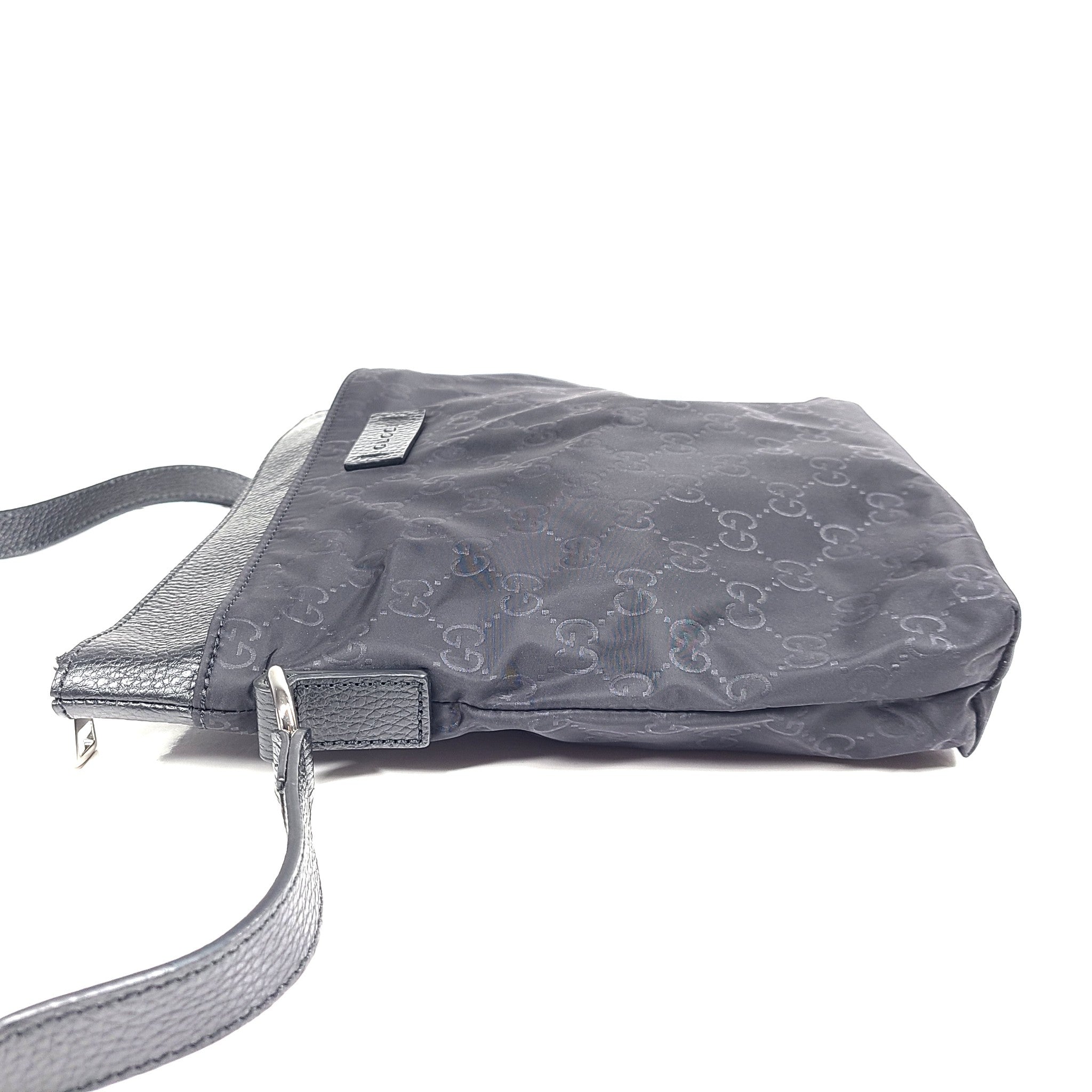 Gucci GG Nylon Monogram Dollar Calfskin Messenger Bag 510342 Crossbody Black
