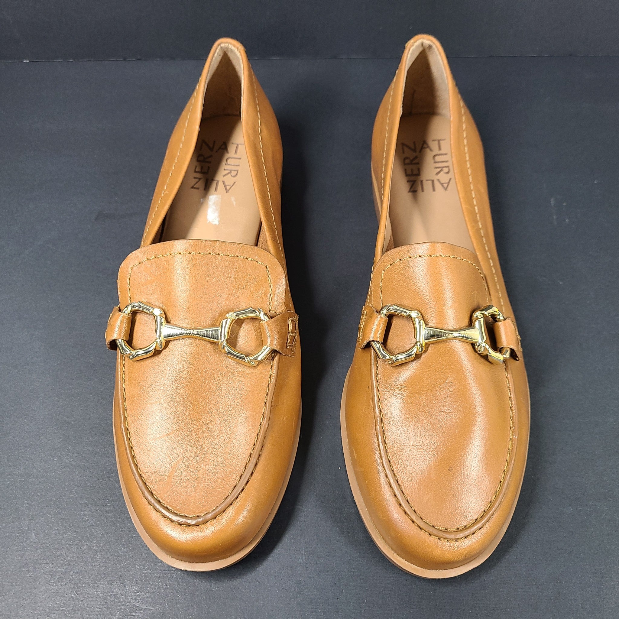 Naturalizer Women's Stevie Padded Insole Slip On Loafers Leather Cognac Tan Sz 6