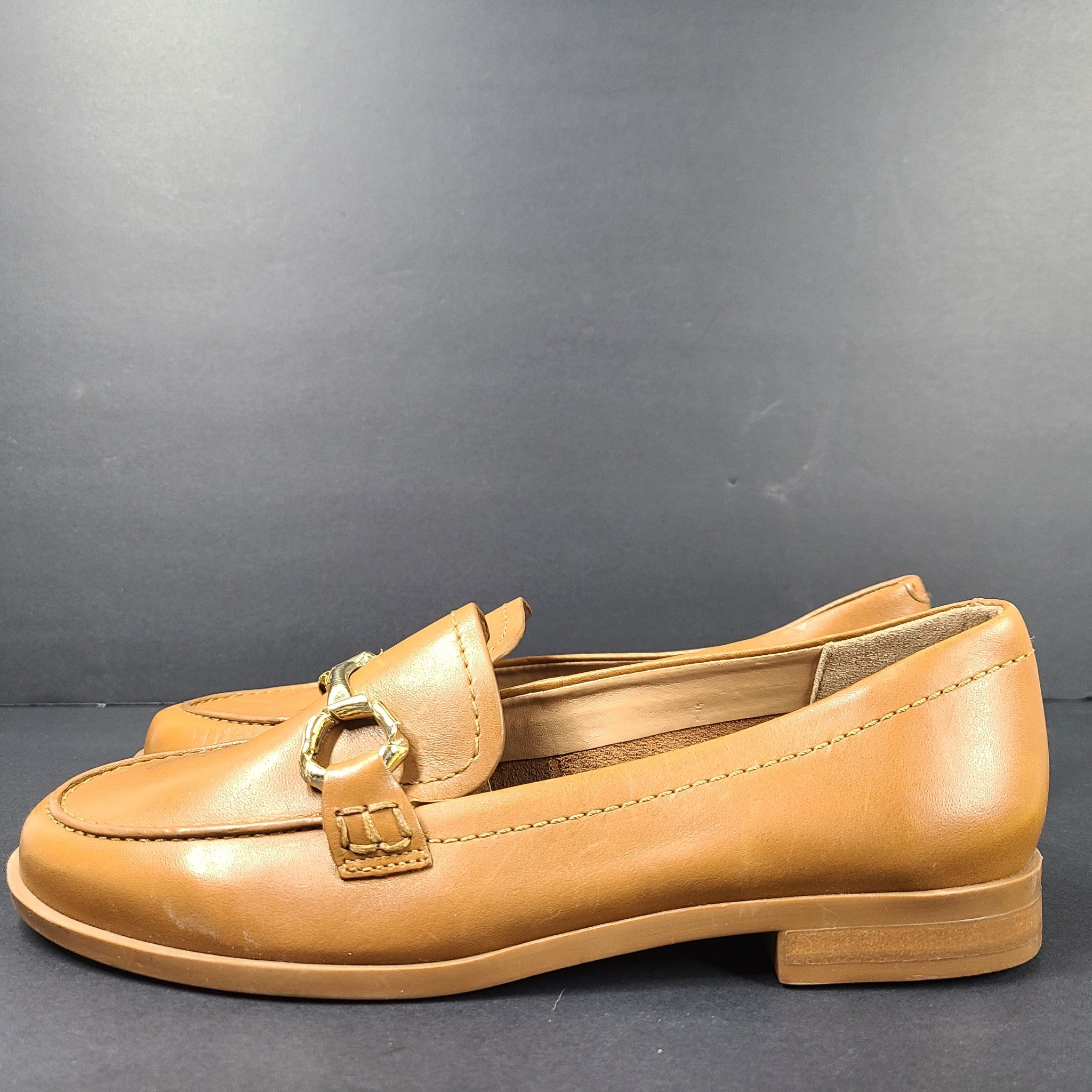 Naturalizer Women's Stevie Padded Insole Slip On Loafers Leather Cognac Tan Sz 6