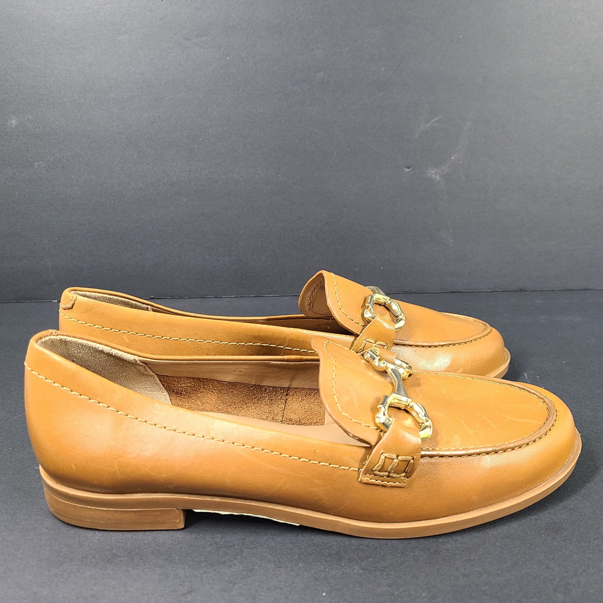 Naturalizer Women's Stevie Padded Insole Slip On Loafers Leather Cognac Tan Sz 6