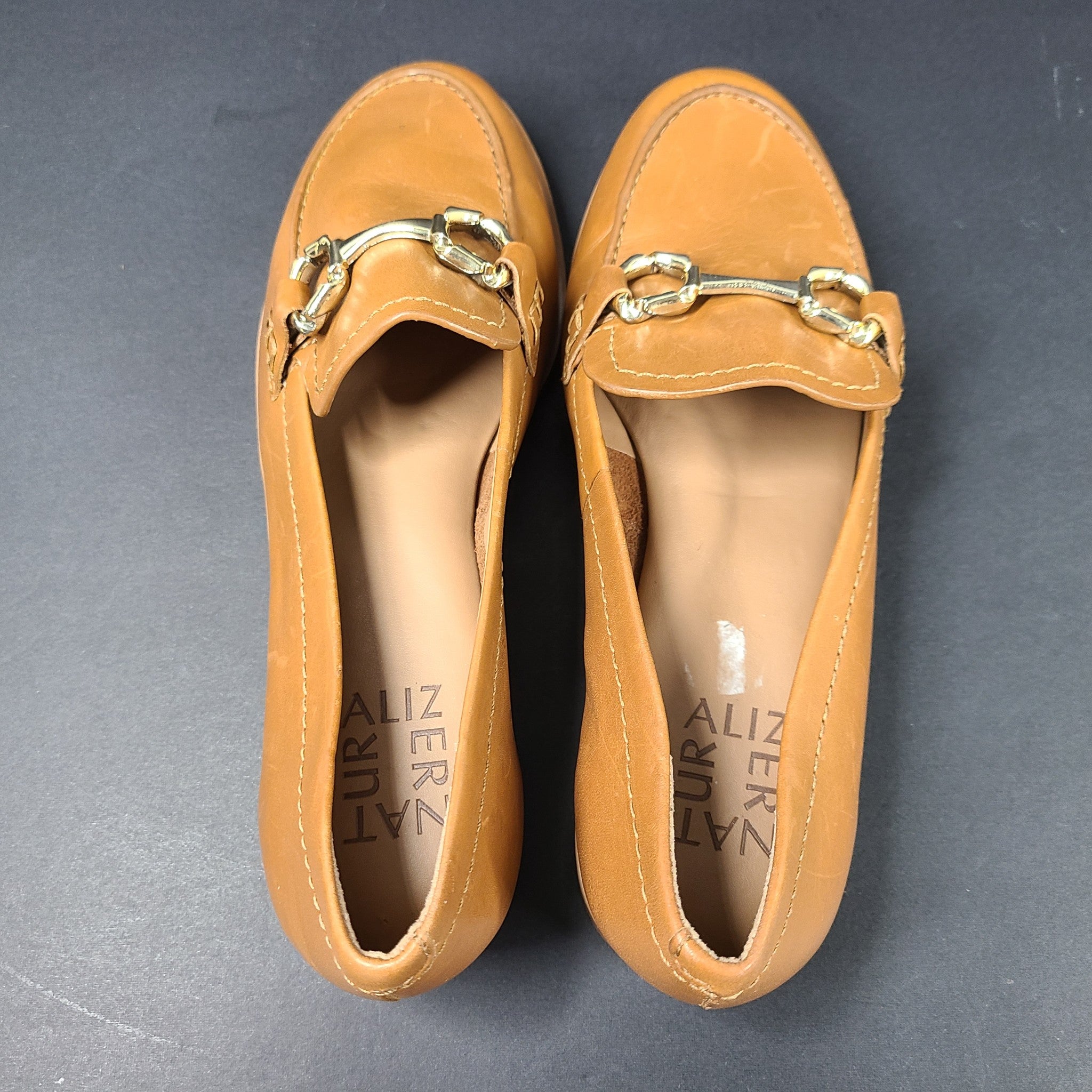Naturalizer Women's Stevie Padded Insole Slip On Loafers Leather Cognac Tan Sz 6