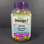120 Ct Webber Naturals Algae Omega-3 560mg Vegan Softgels EPA/DHA 12/25