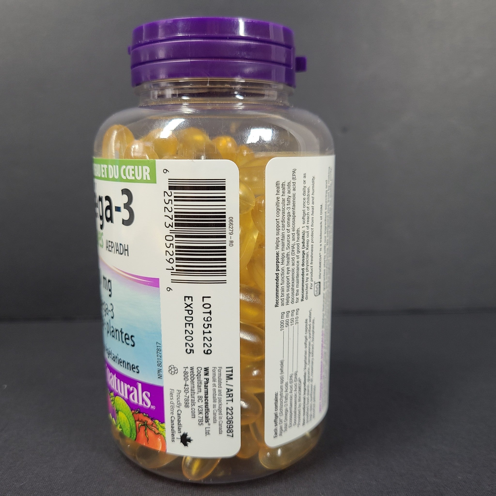 120 Ct Webber Naturals Algae Omega-3 560mg Vegan Softgels EPA/DHA 12/25