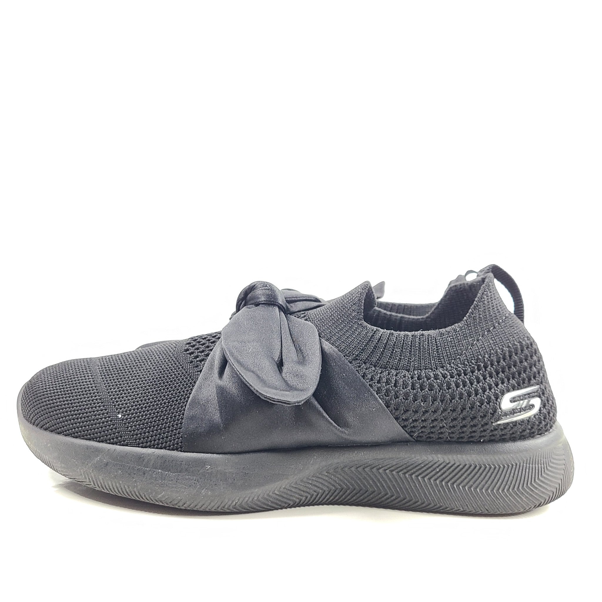 Skechers Women's Bow Beauty Flex Slip On Sneakers Lightweight Black Sz 7