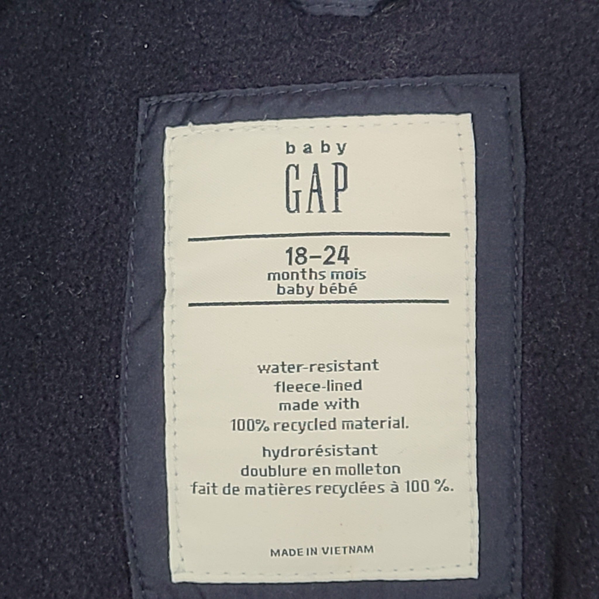 Gap Toddlers' Quilted Puffer Jacket Hooded Fleece Lined Blue Sz 18-24