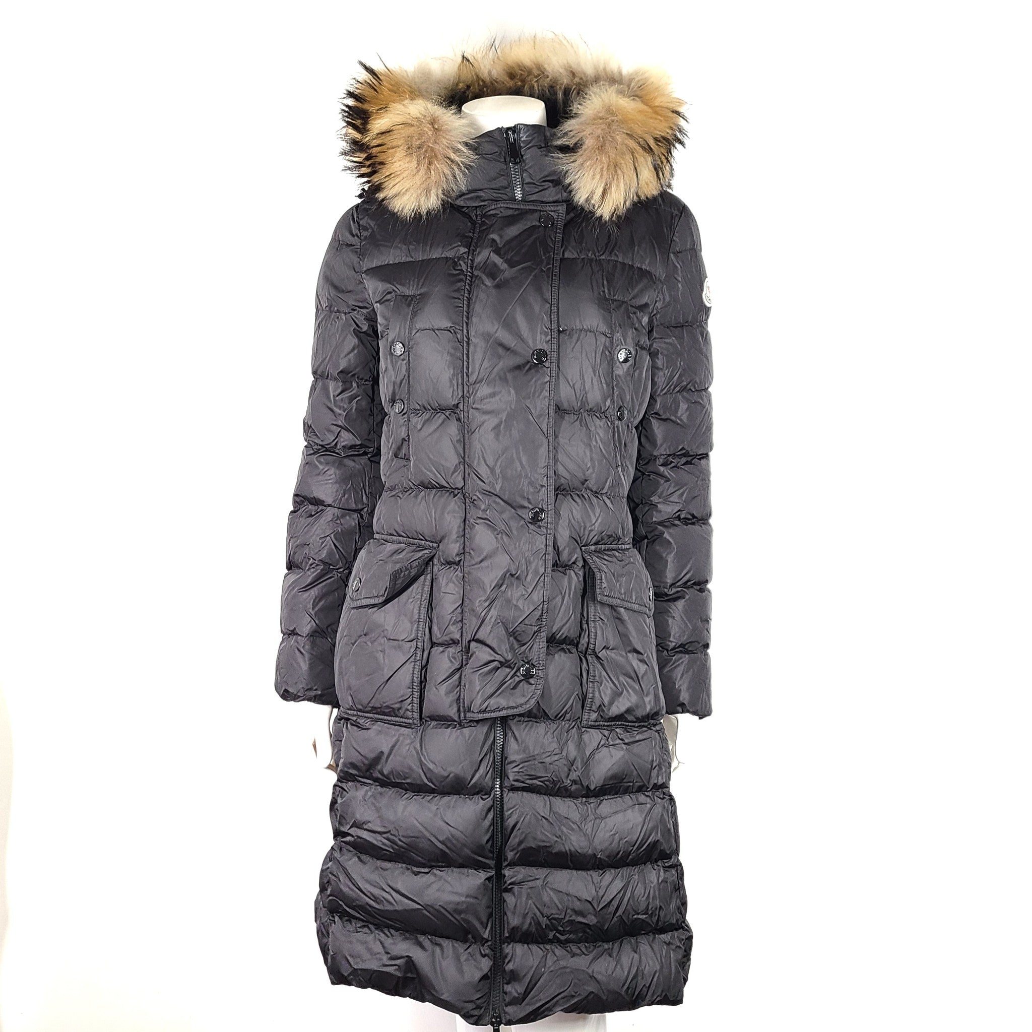 Authentic Moncler Khloe Shearling Long Down Coat w/ Fur Black Sz 2 (US M)