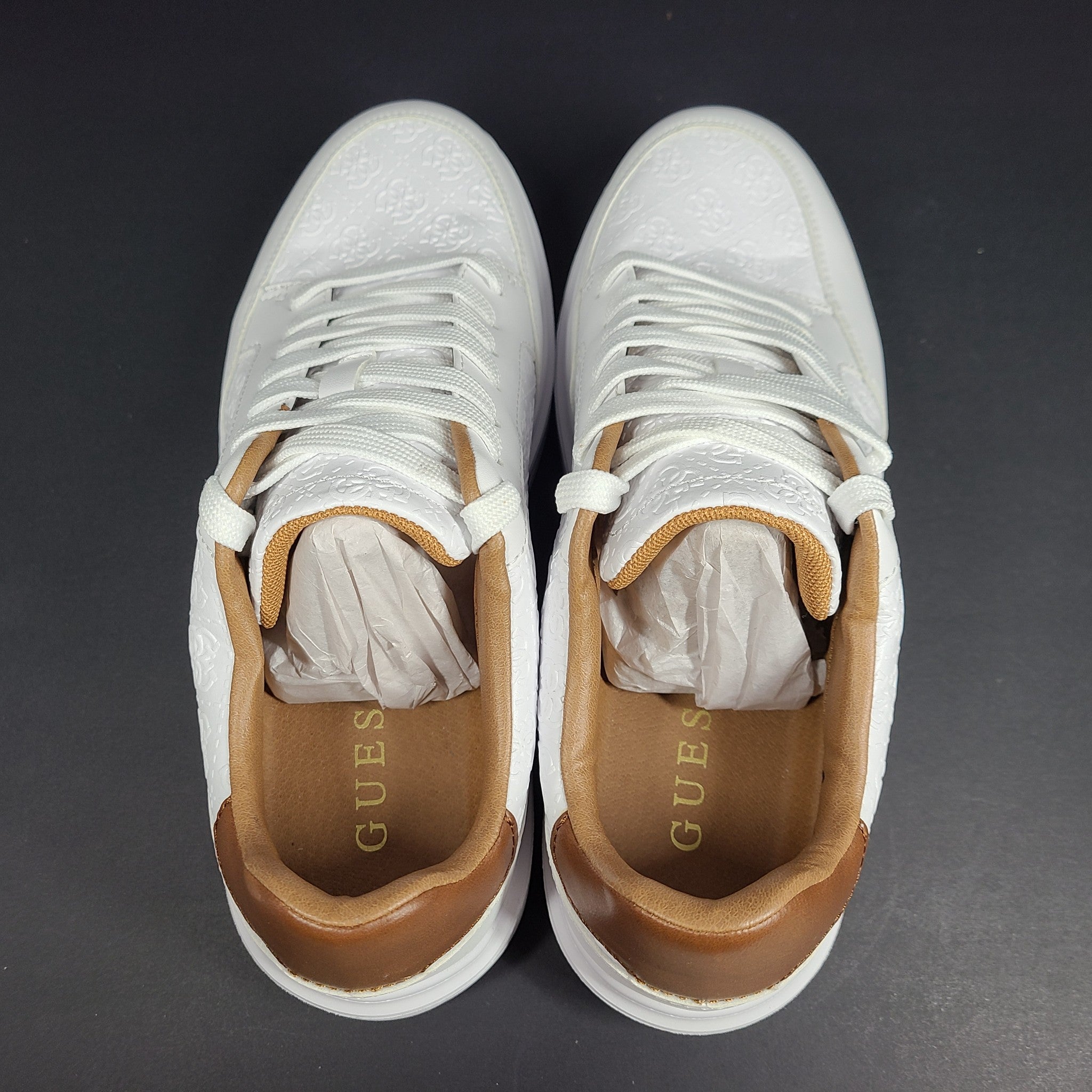 Guess Men's Creed Quattro G Sneakers Faux Leather Comfort White Sz 9