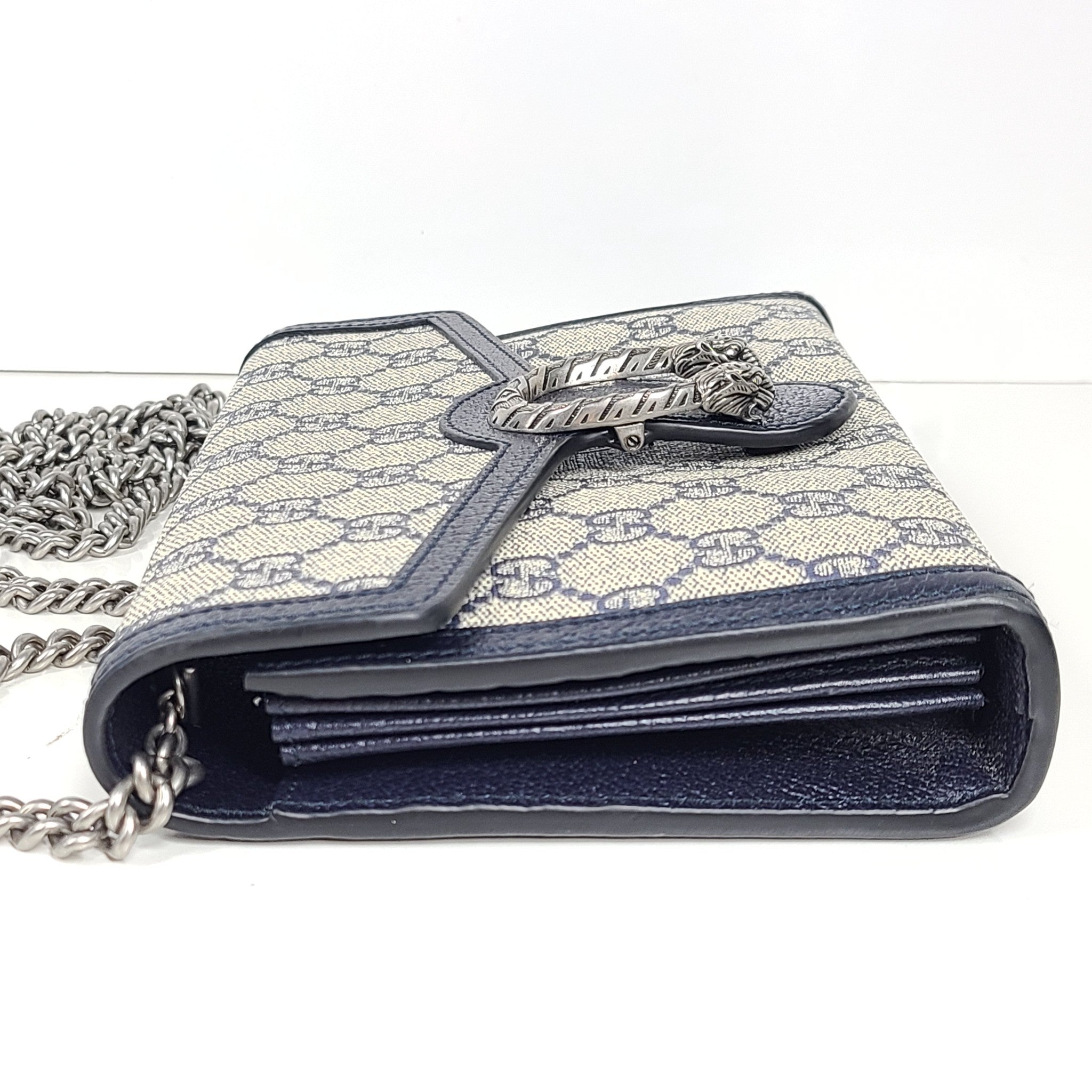 Gucci GG Supreme Dionysus Mini Chain Wallet Crossbody Bag WOC Navy Blue 401231