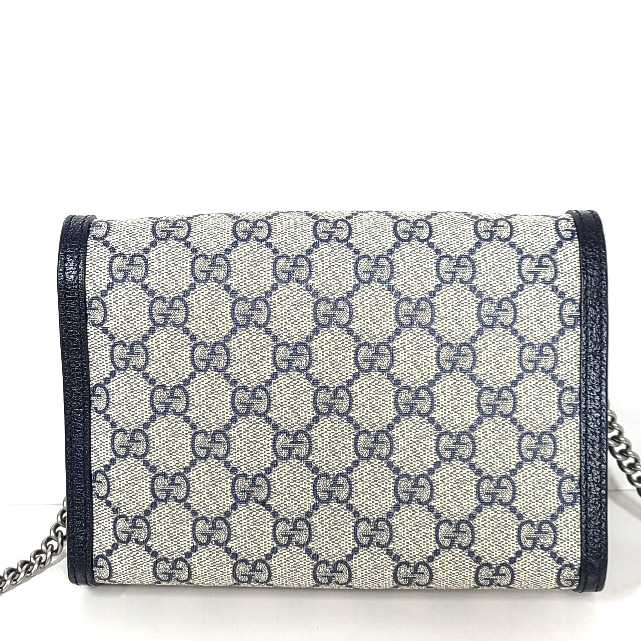 Gucci GG Supreme Dionysus Mini Chain Wallet Crossbody Bag WOC Navy Blue 401231